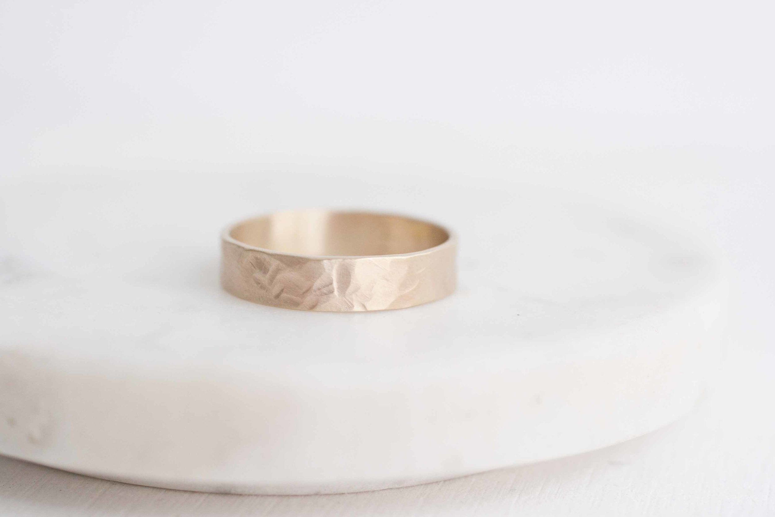 5 x 1 mm Organic Texture Flat Band | 14k Recycled Yellow Gold