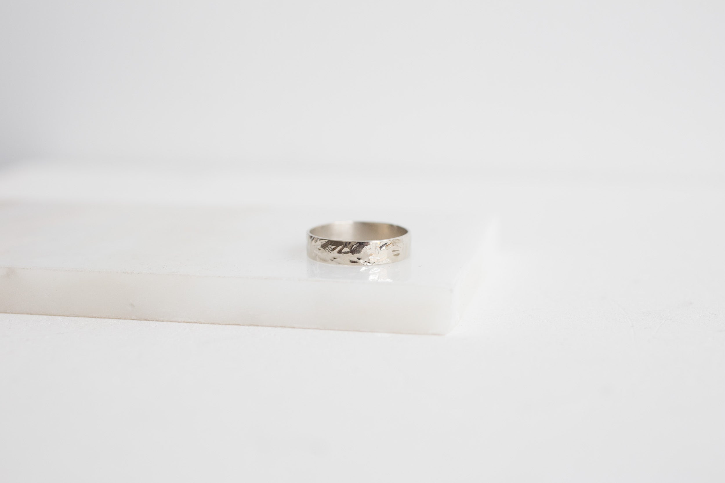 5 x 1 mm Organic Texture Flat Band | 14k Recycled White Gold