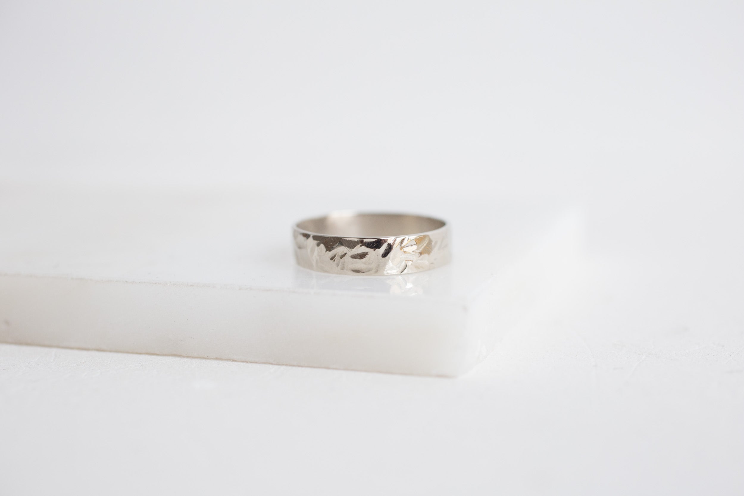 5 x 1 mm Organic Texture Flat Band | 14k Recycled White Gold