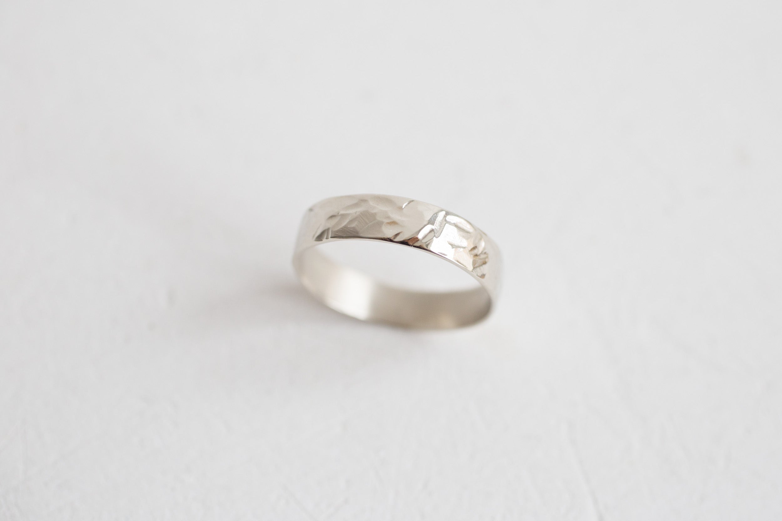 5 x 1 mm Organic Texture Flat Band | 14k Recycled White Gold