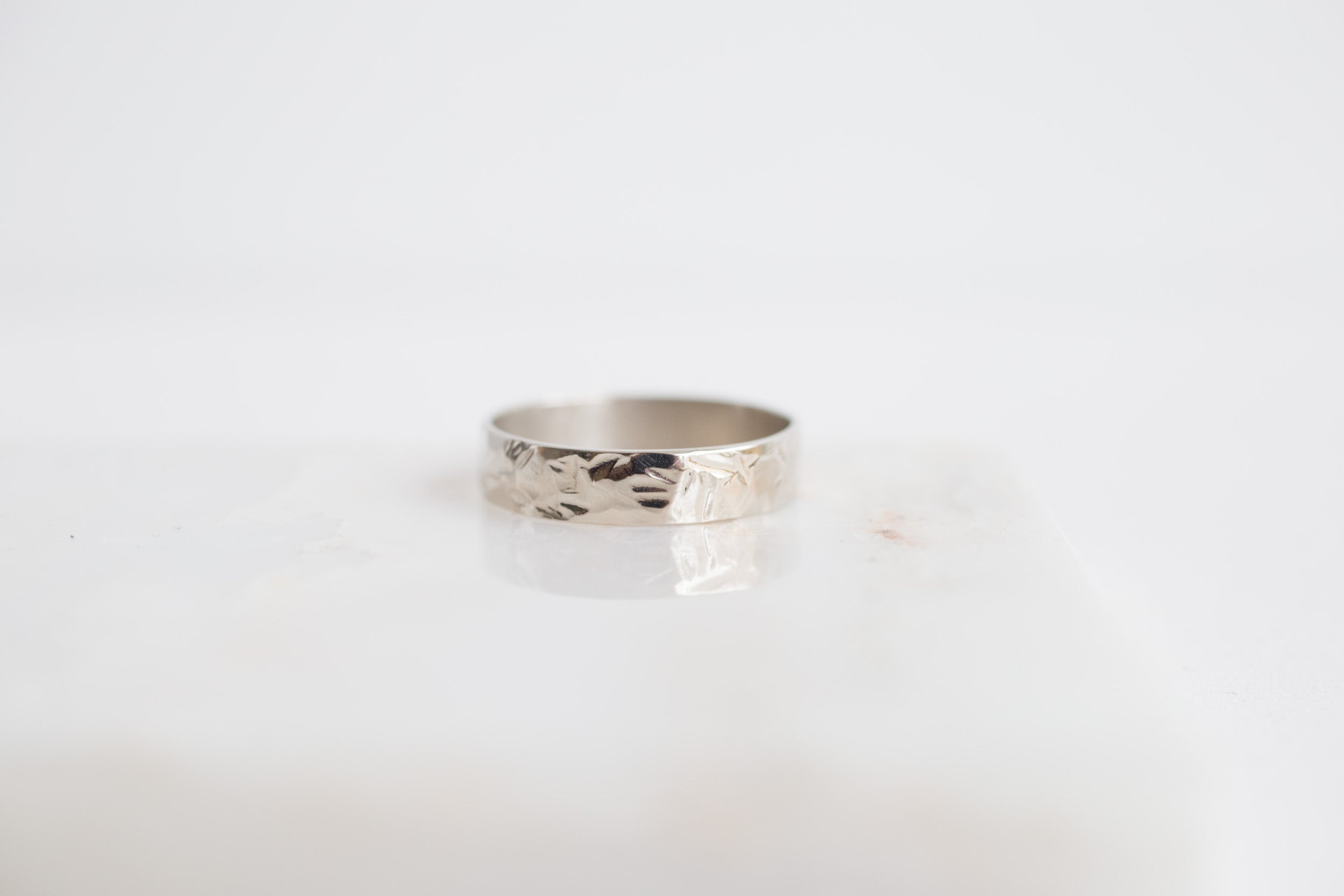 5 x 1 mm Organic Texture Flat Band | 14k Recycled White Gold