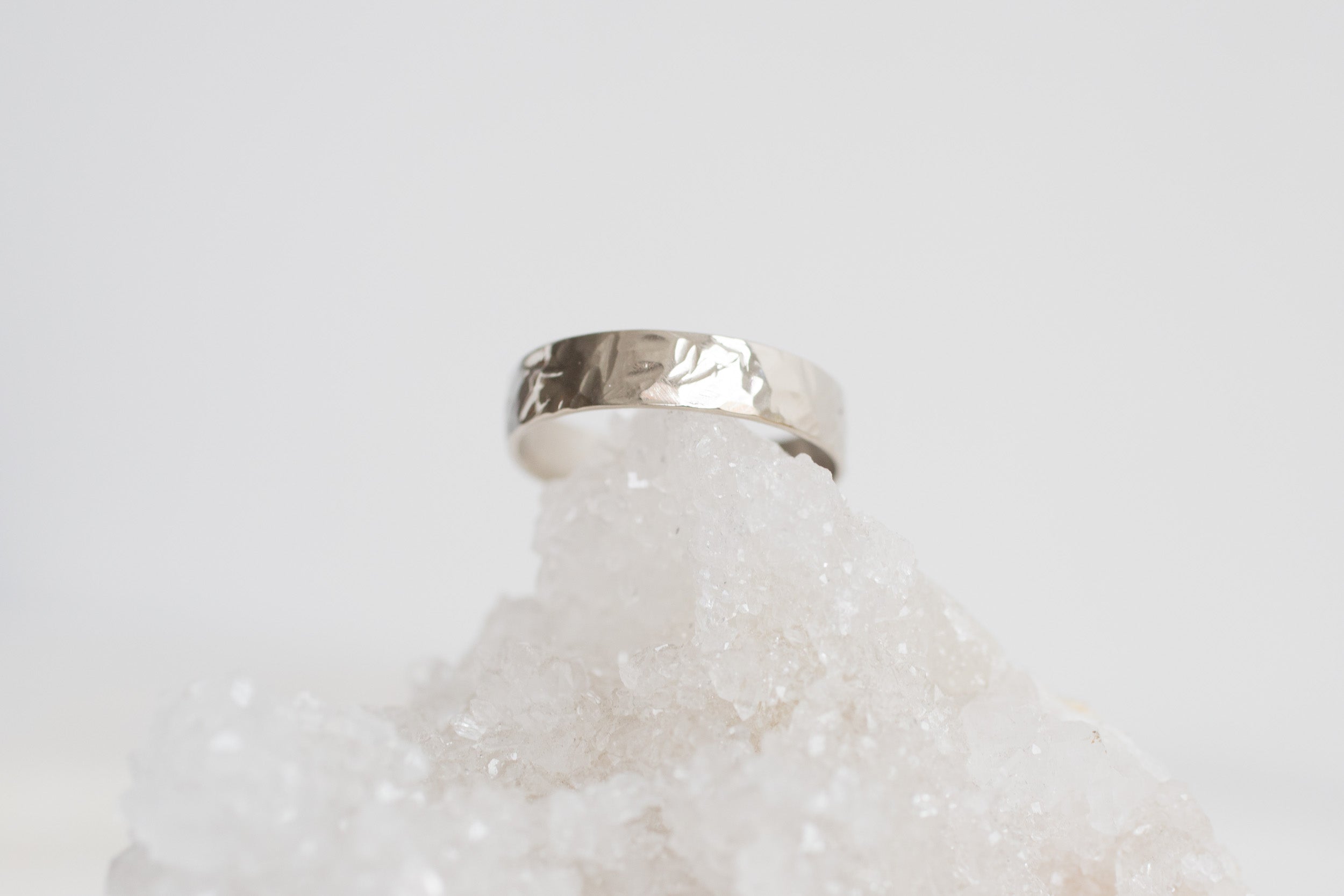 5 x 1 mm Organic Texture Flat Band | 14k Recycled White Gold