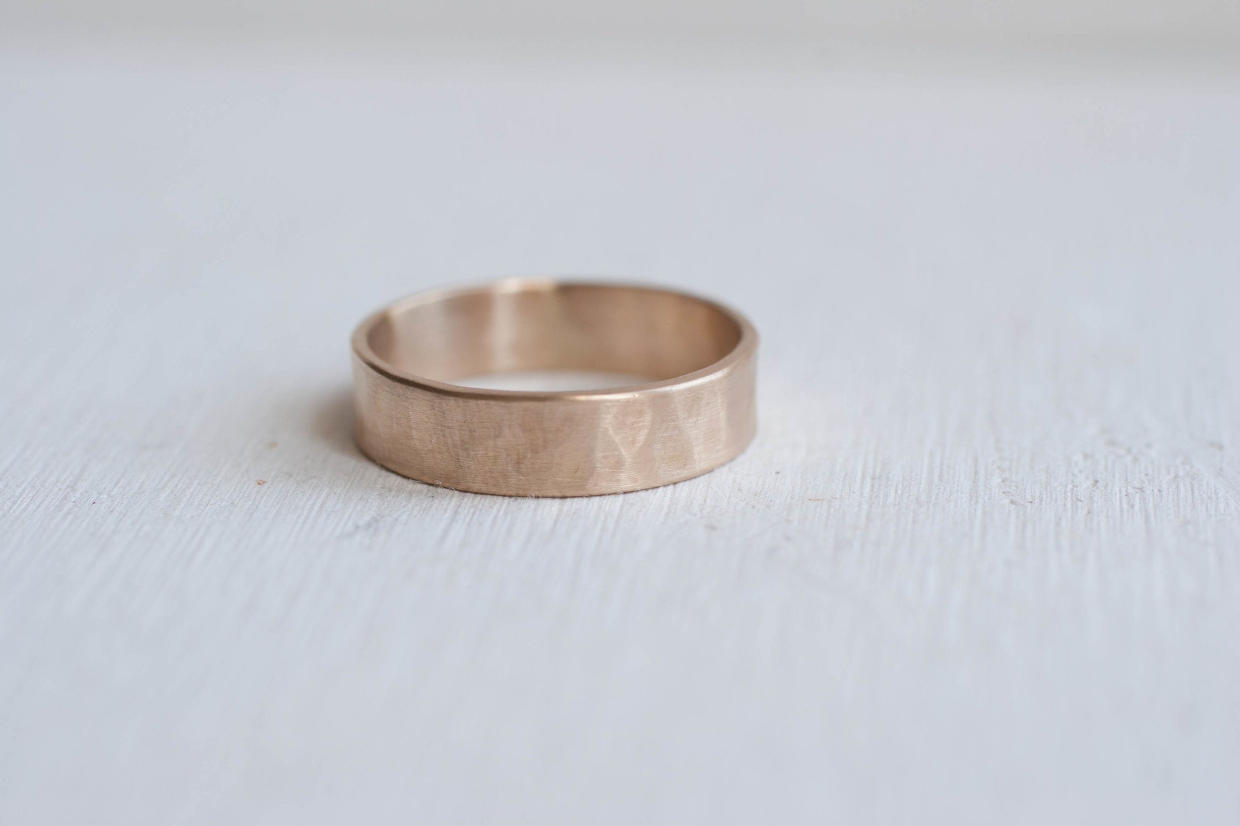 5 x 1 mm Hammered Texture Flat Band | 14k Recycled Yellow Gold