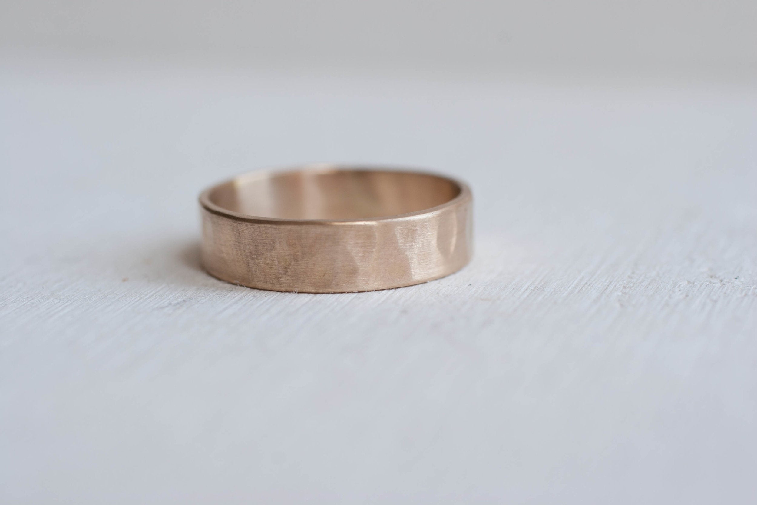 5 x 1 mm Hammered Texture Flat Band | 14k Recycled Yellow Gold
