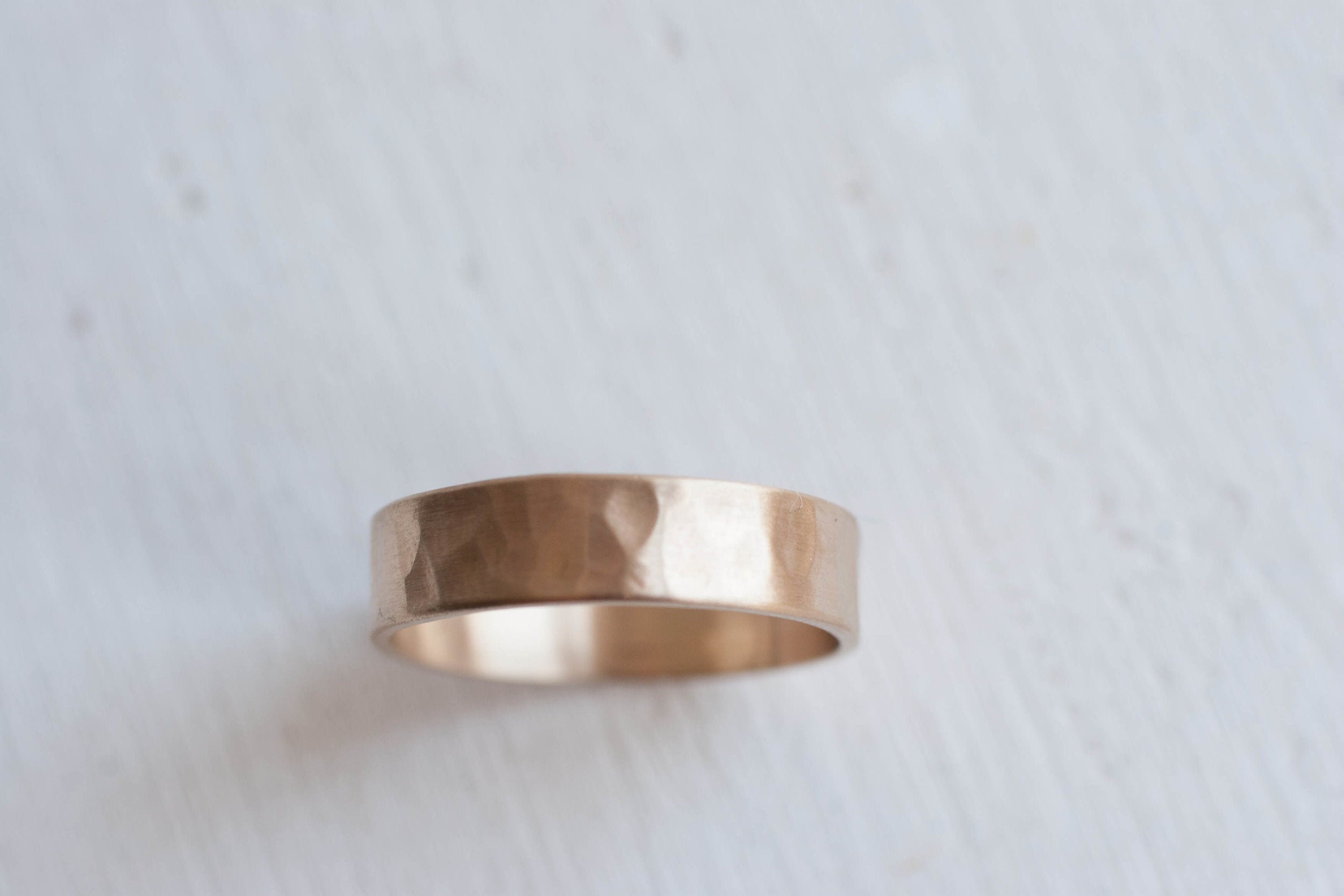 5 x 1 mm Hammered Texture Flat Band | 14k Recycled Yellow Gold