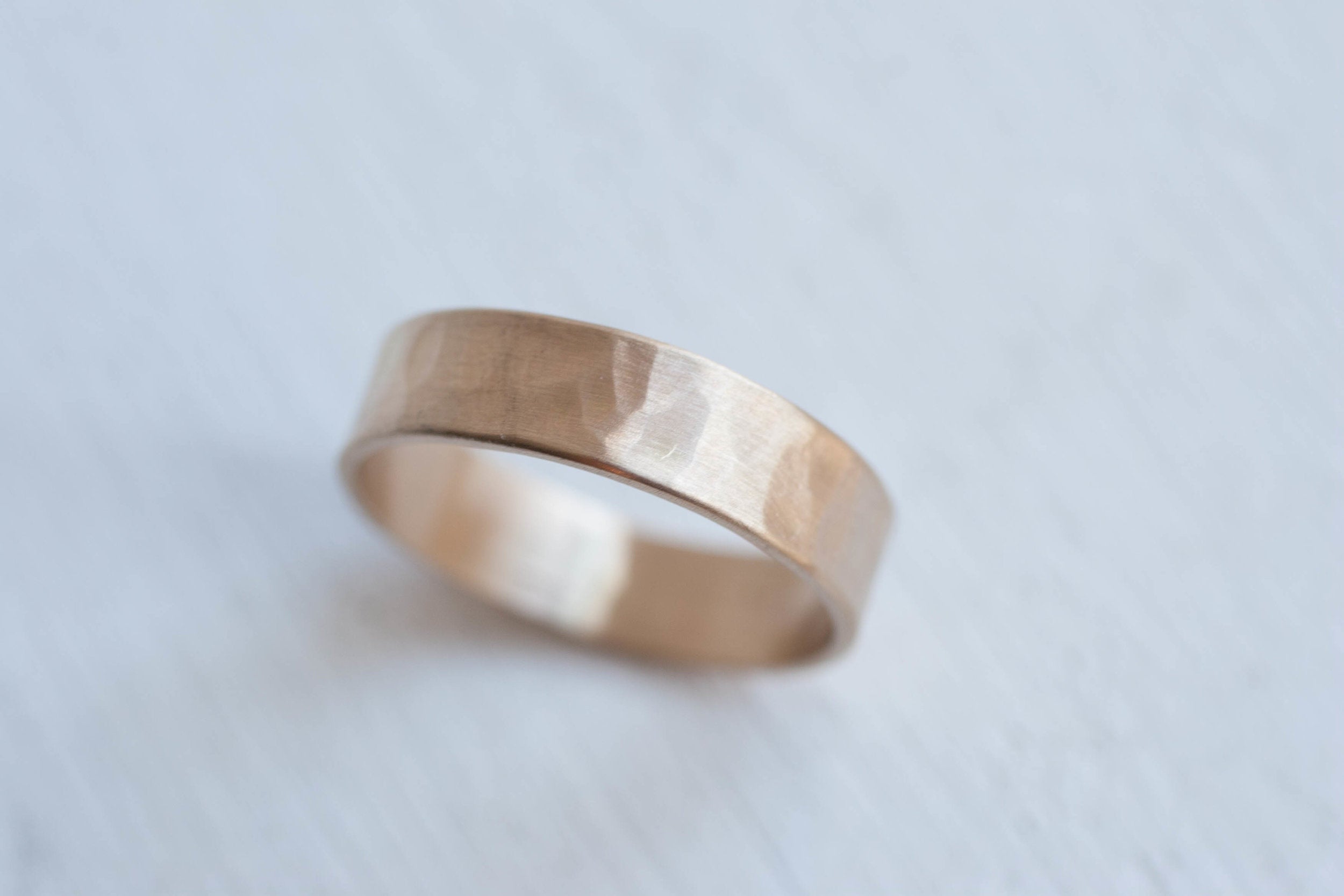 5 x 1 mm Hammered Texture Flat Band | 14k Recycled Yellow Gold