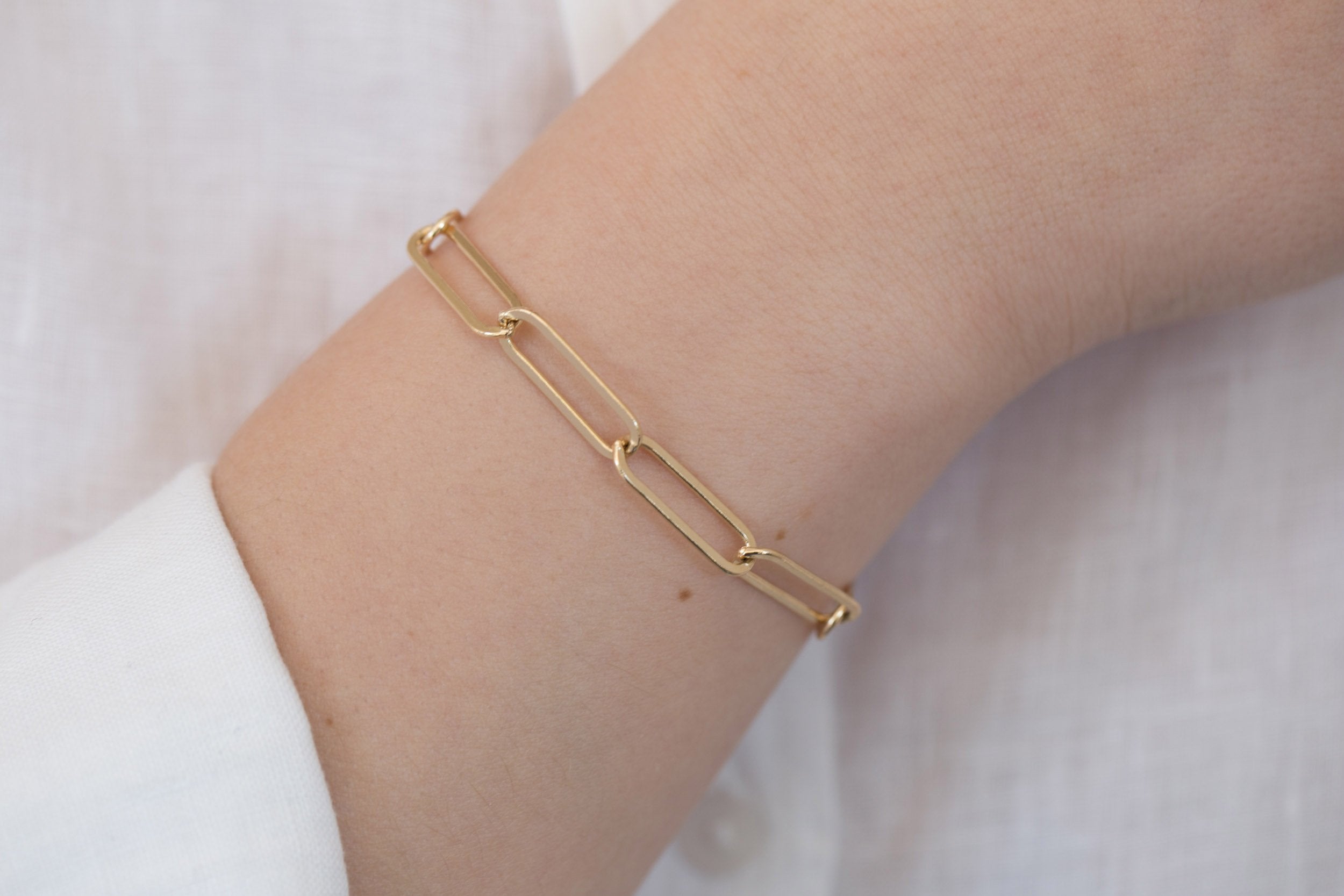 Oversized Flat Link Chain Bracelet |  14k Recycled Gold