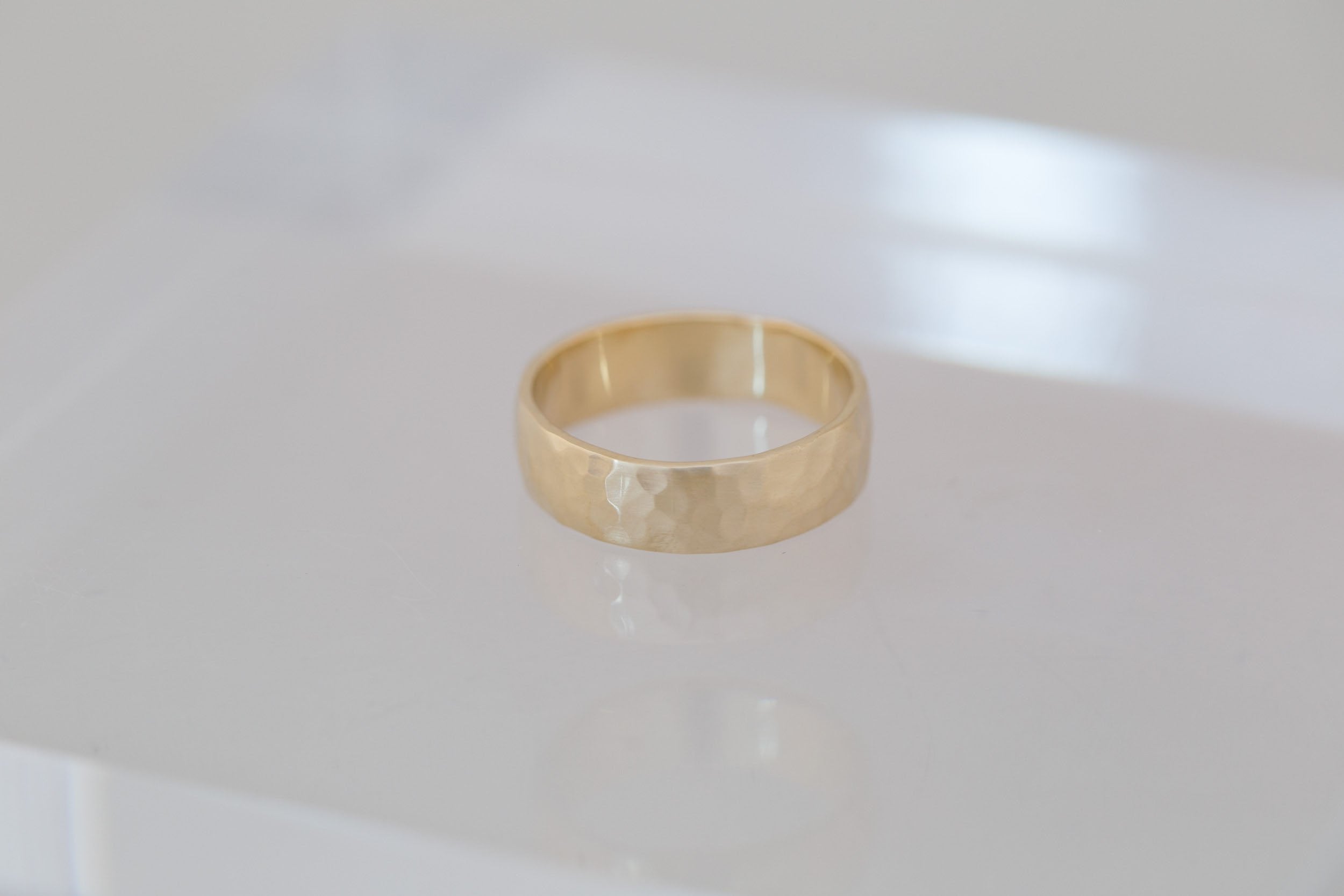 6 x 1.5 mm Hammered Texture Half Round Band | 14k Recycled Yellow Gold