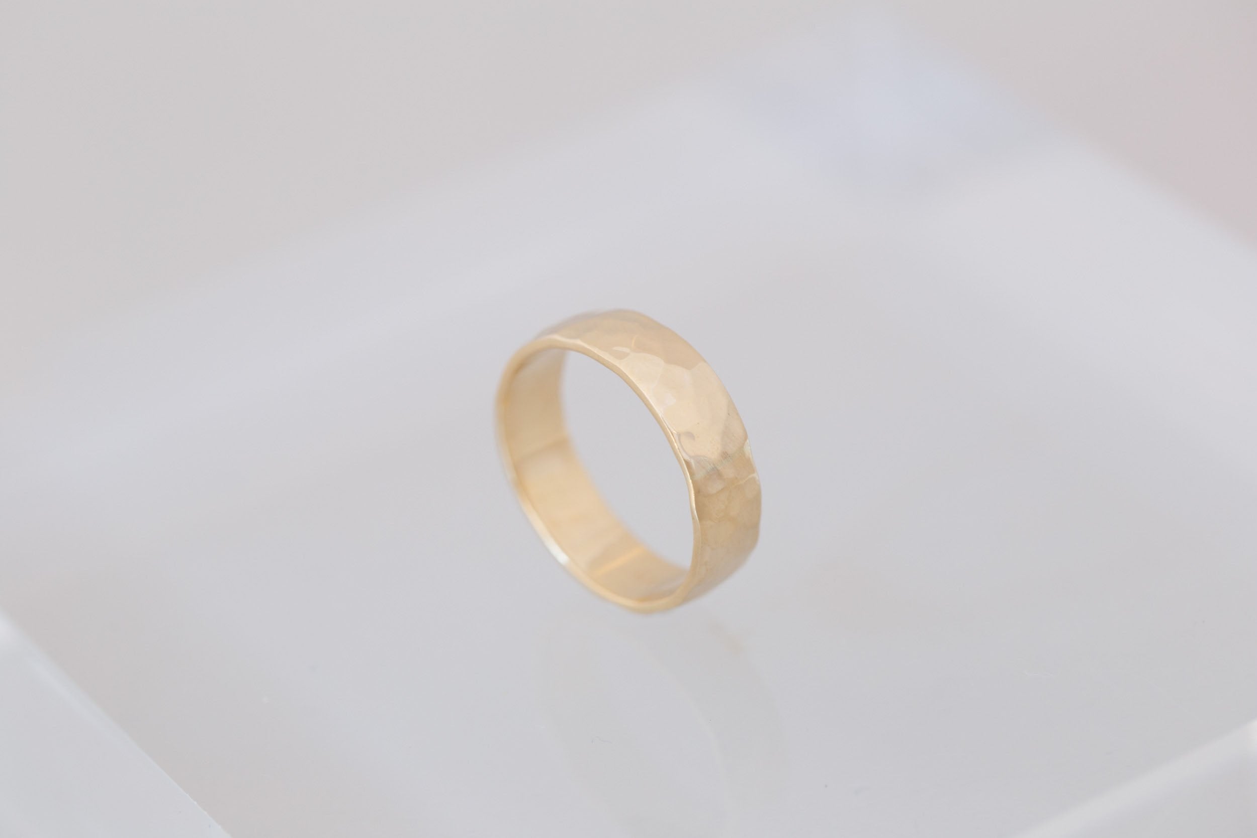 6 x 1.5 mm Hammered Texture Half Round Band | 14k Recycled Yellow Gold