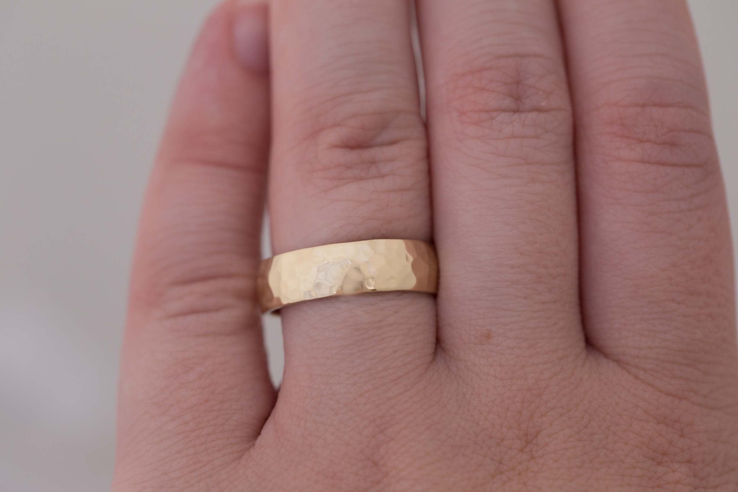 6 x 1.5 mm Hammered Texture Half Round Band | 14k Recycled Yellow Gold