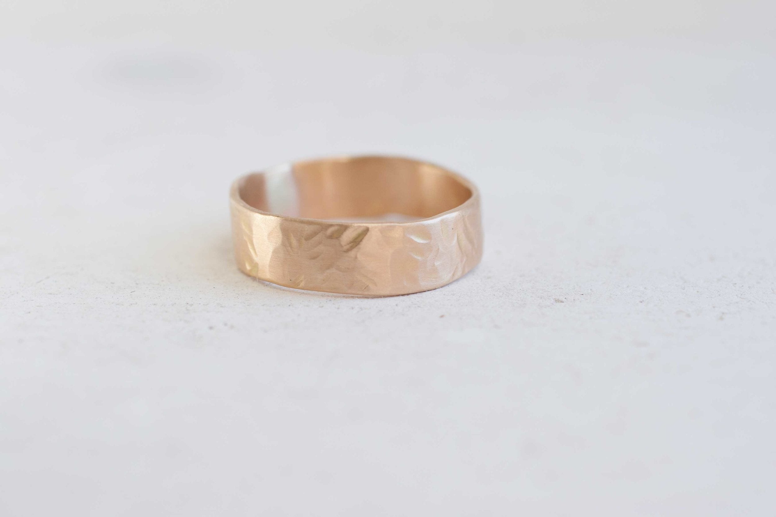 6 x 1.5 mm Organic Texture Flat Band with Organic Edges | 14k Recycled Yellow Gold