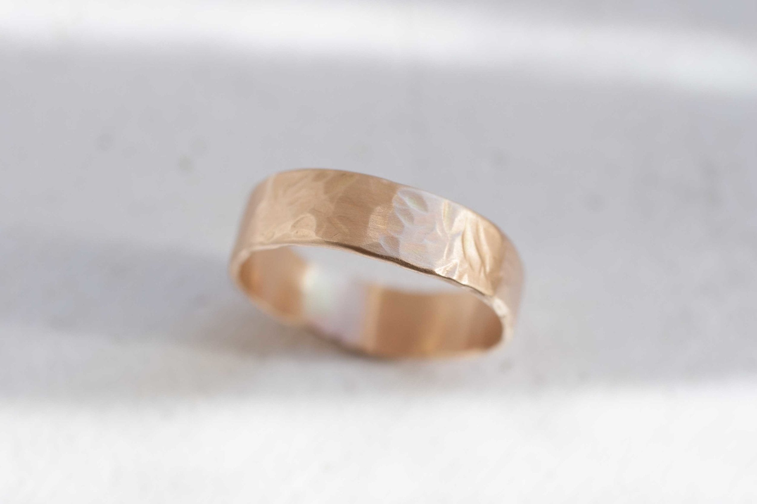 6 x 1.5 mm Organic Texture Flat Band with Organic Edges | 14k Recycled Yellow Gold