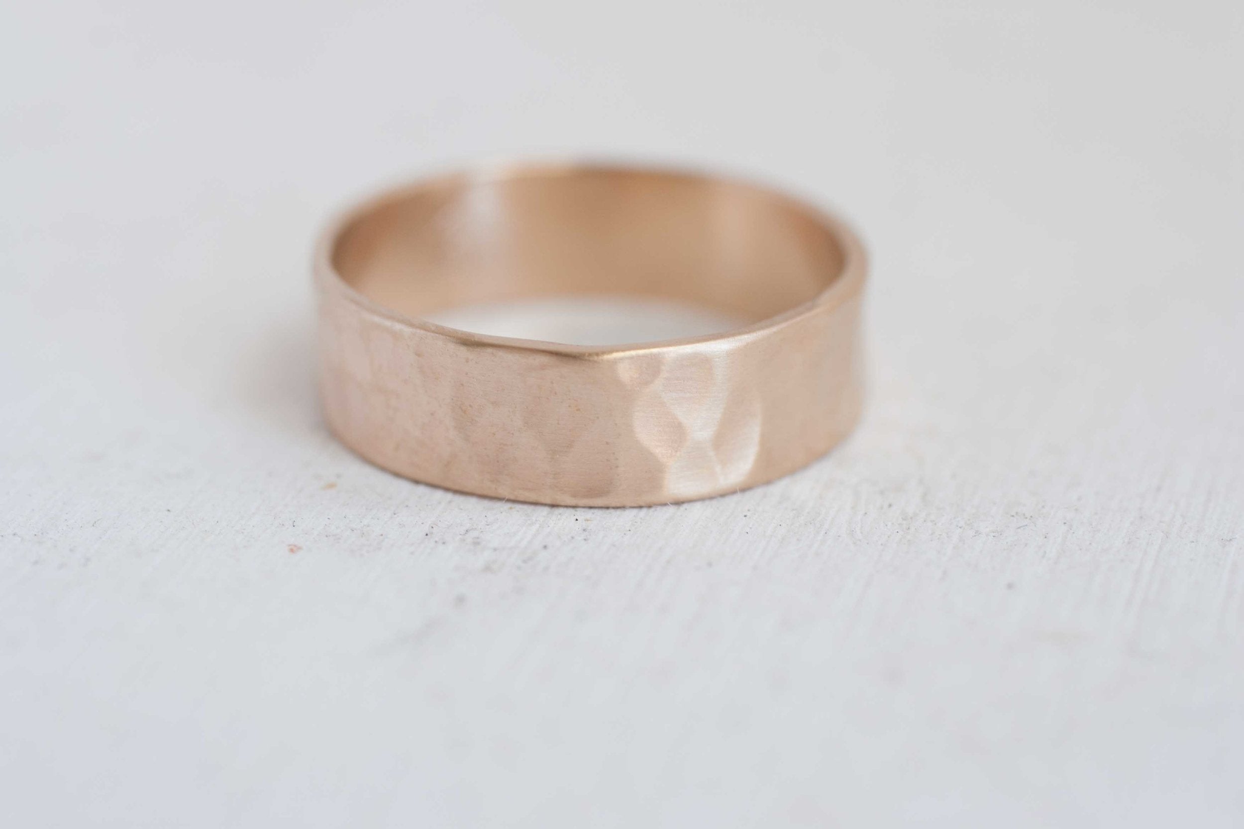 6 x 1 mm Hammered Texture Flat Band | 14k Recycled Yellow Gold