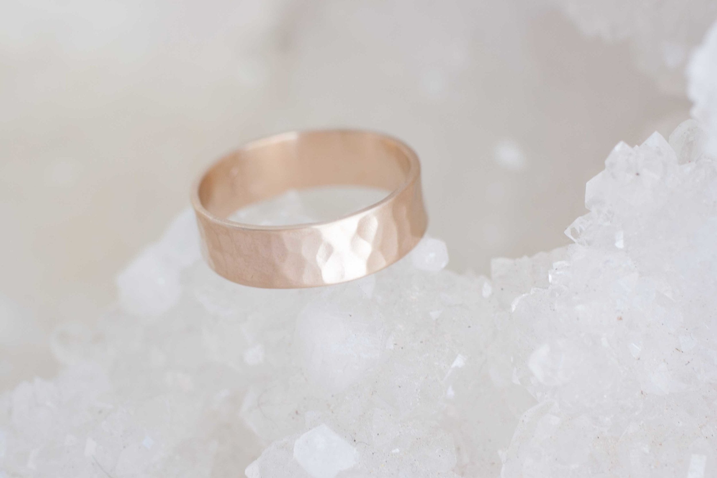 6 x 1 mm Hammered Texture Flat Band | 14k Recycled Yellow Gold