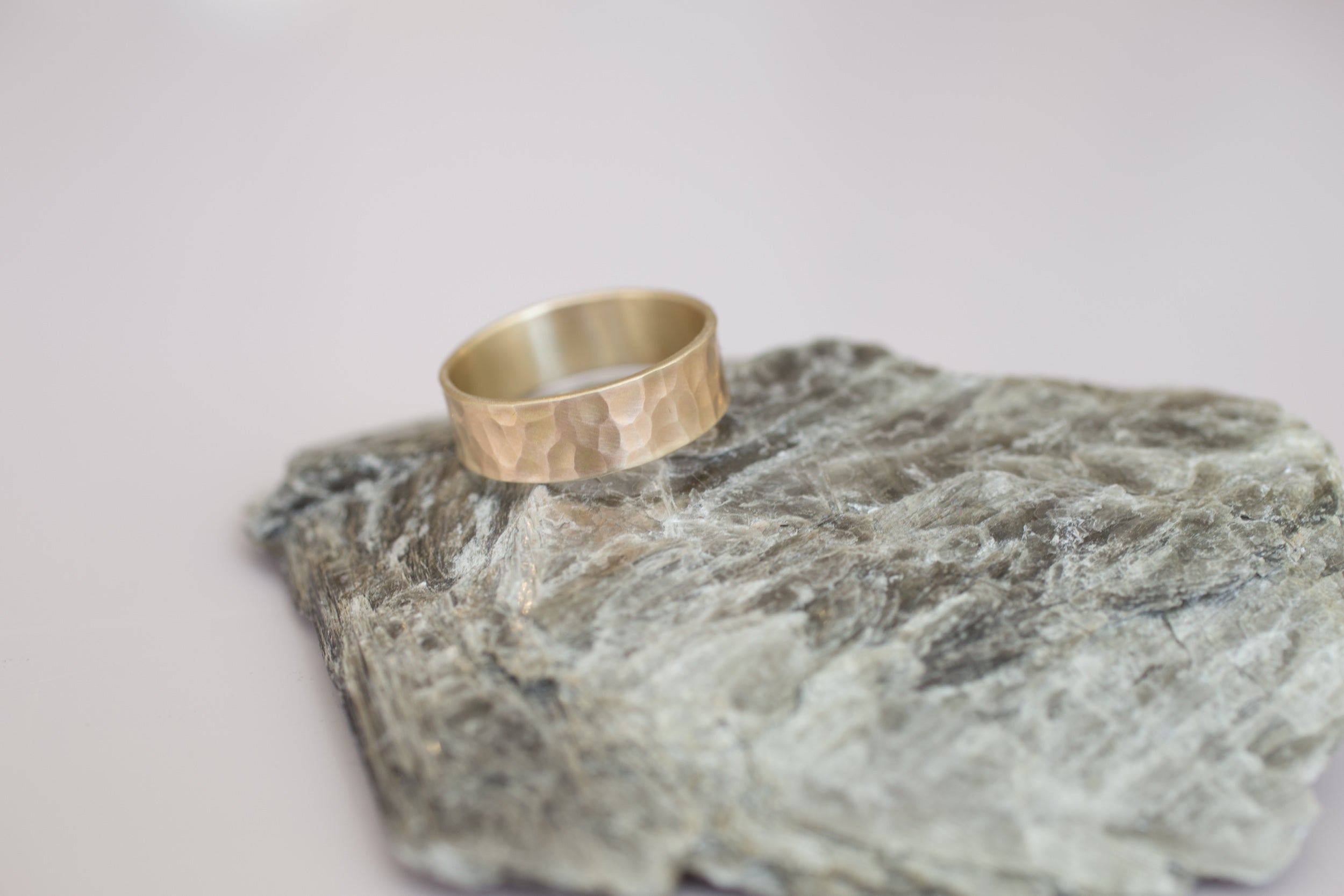 7 x 1 mm Hammered Flat Band | 14k Recycled Yellow Gold