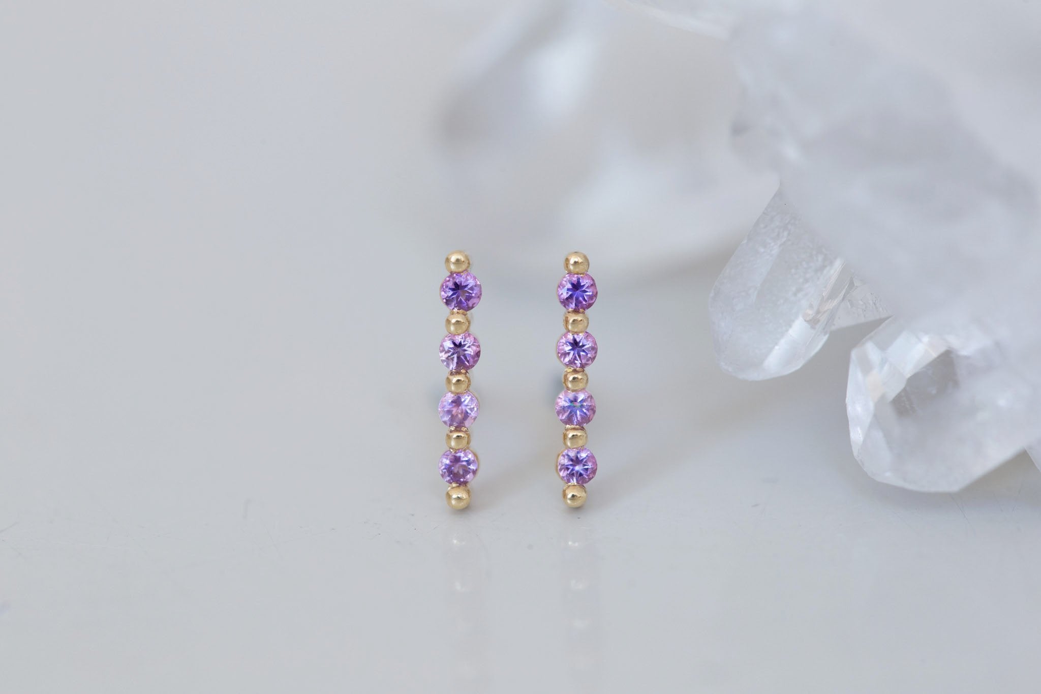 1.5 mm Amethyst Bar Earrings | 14k Recycled Gold