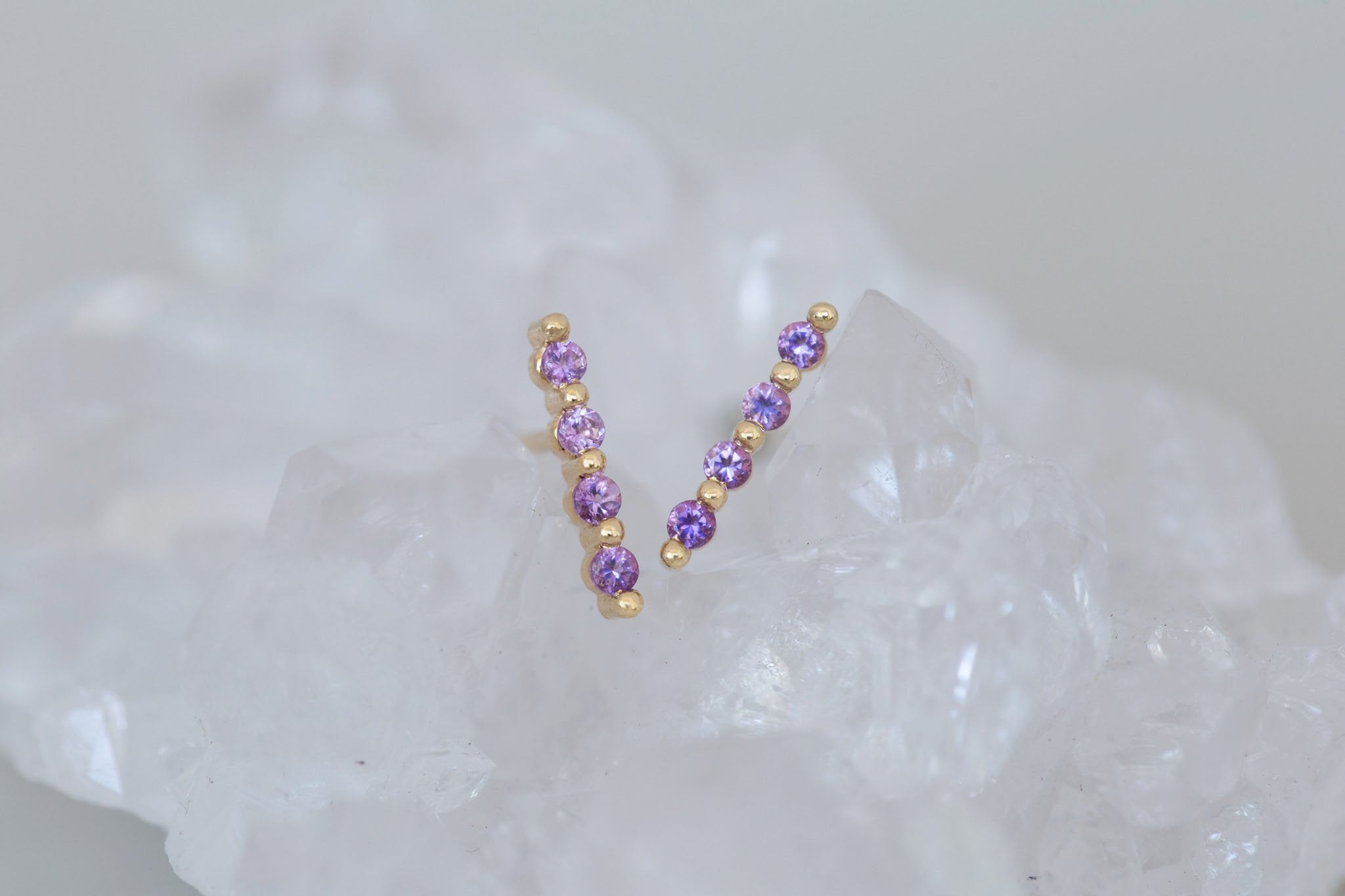1.5 mm Amethyst Bar Earrings | 14k Recycled Gold