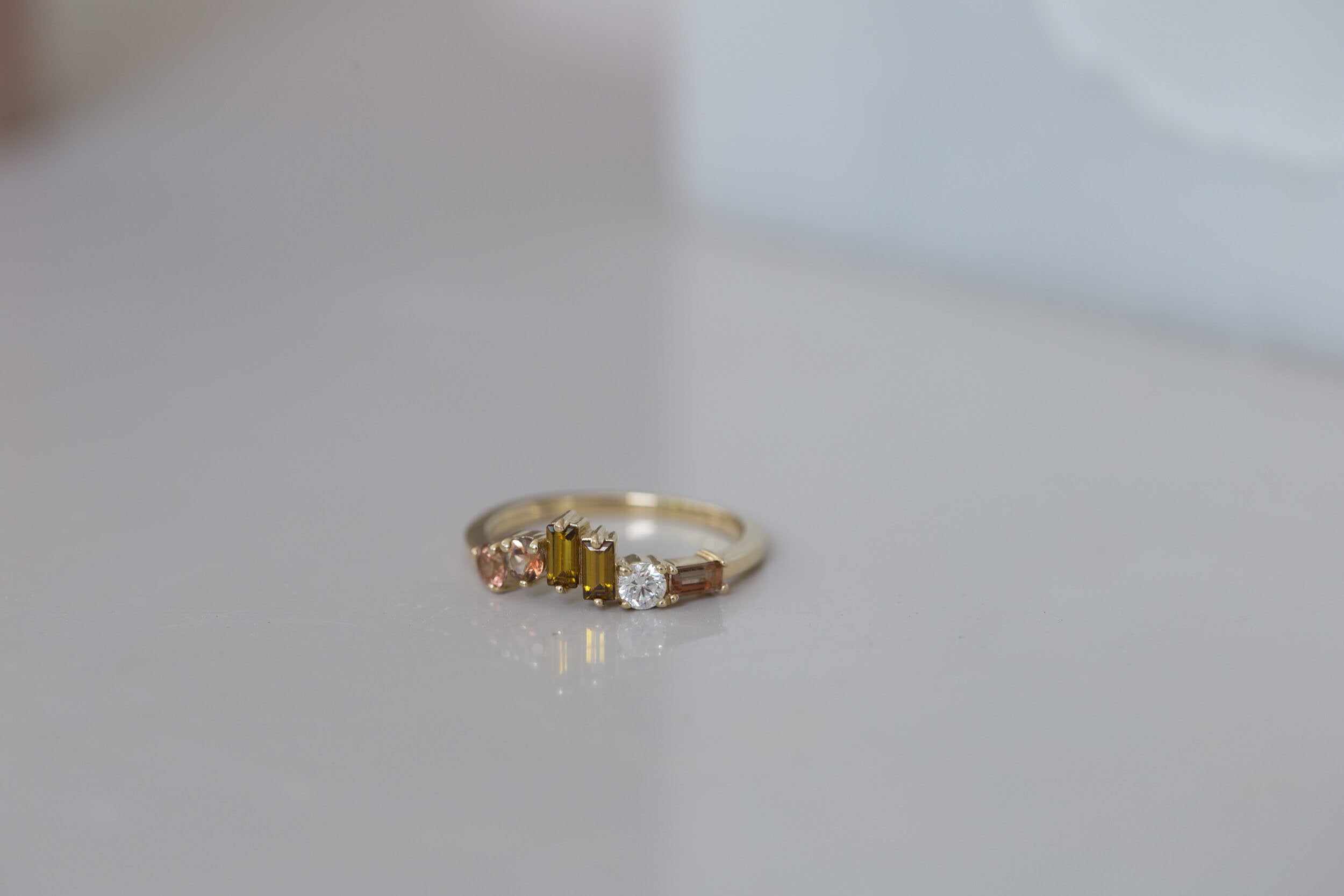 Andalusite + Andradite Garnet + Diamond Wave Band | 14k Recycled Gold | One of a Kind