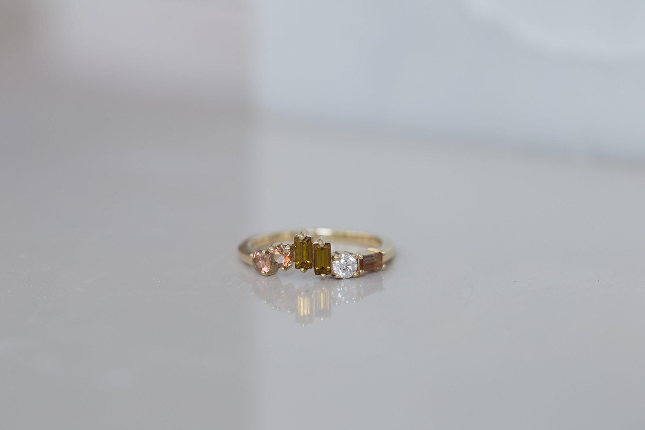 Andalusite + Andradite Garnet + Diamond Wave Band | 14k Recycled Gold | One of a Kind