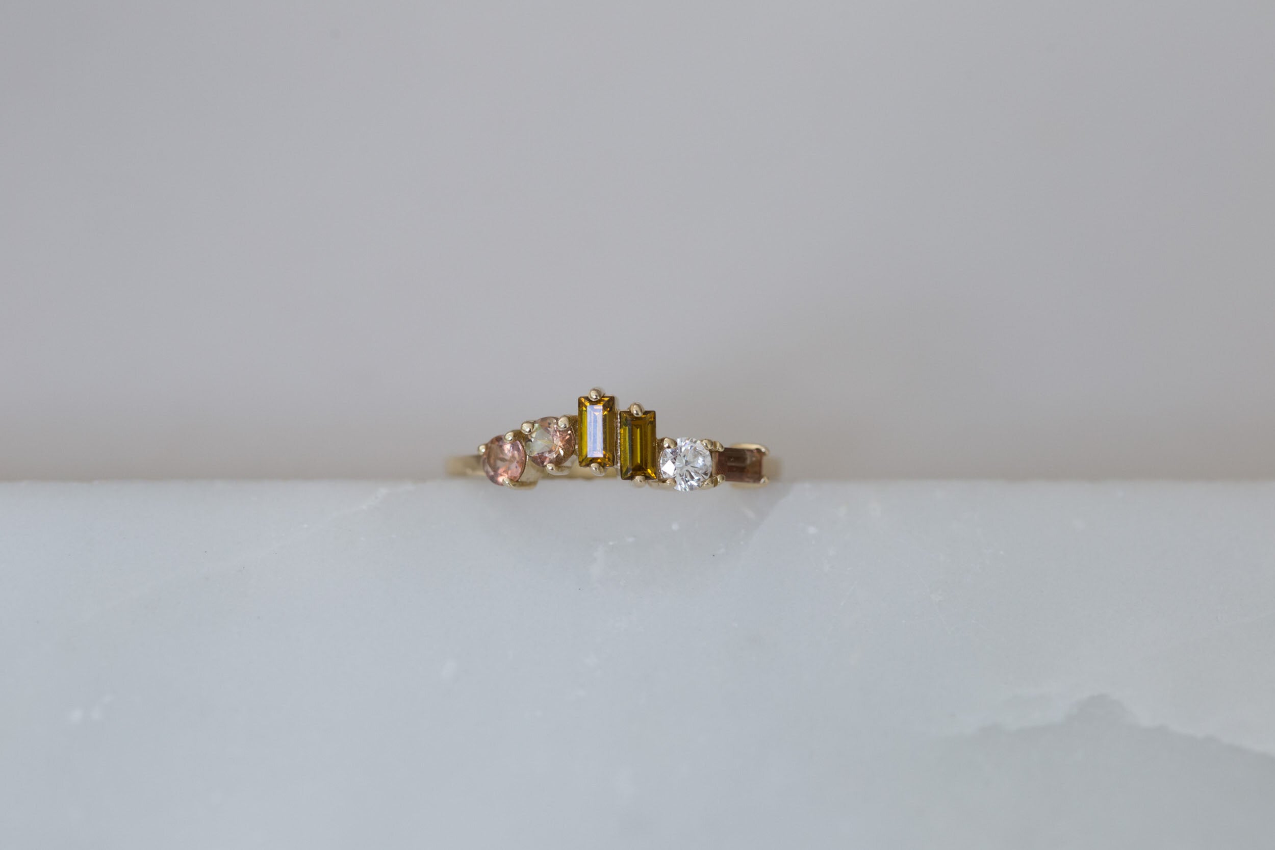 Andalusite + Andradite Garnet + Diamond Wave Band | 14k Recycled Gold | One of a Kind