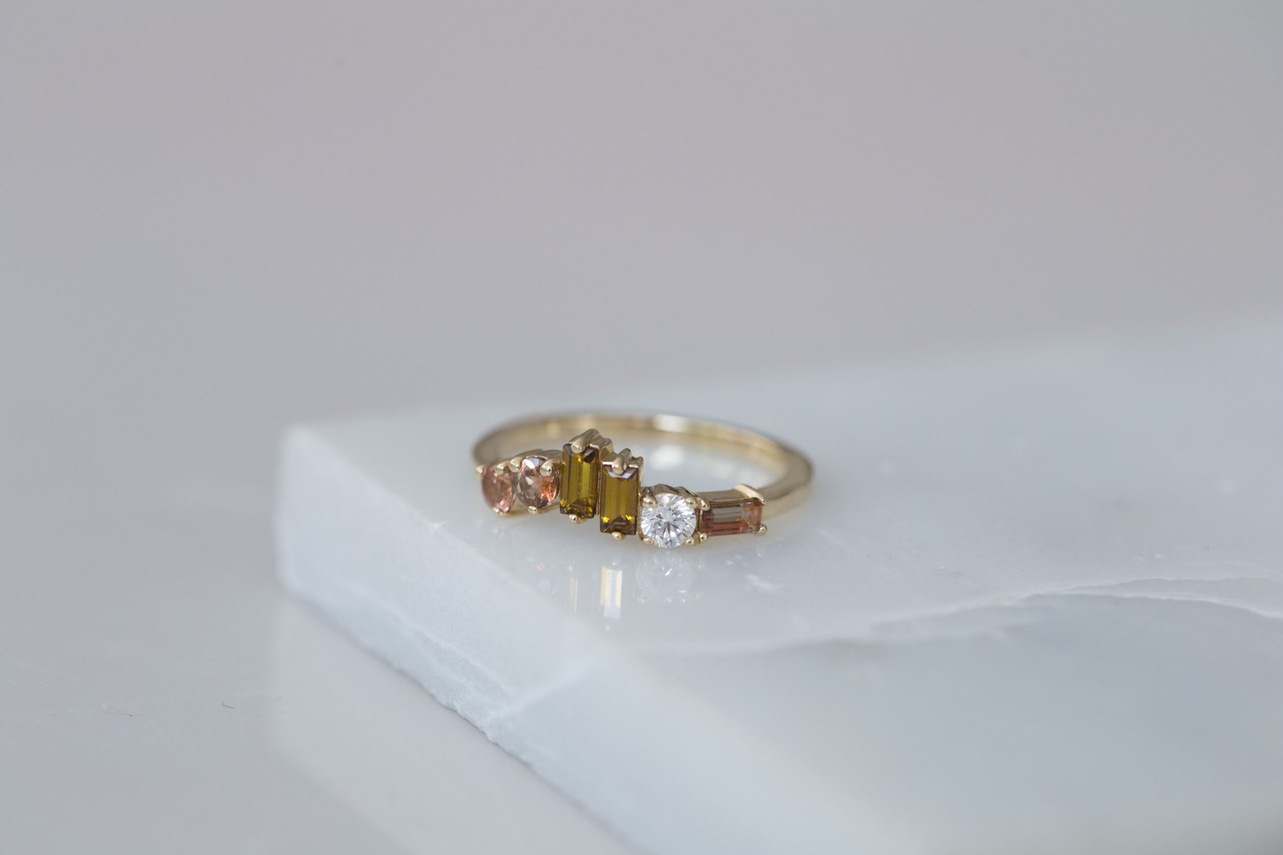 Andalusite + Andradite Garnet + Diamond Wave Band | 14k Recycled Gold | One of a Kind