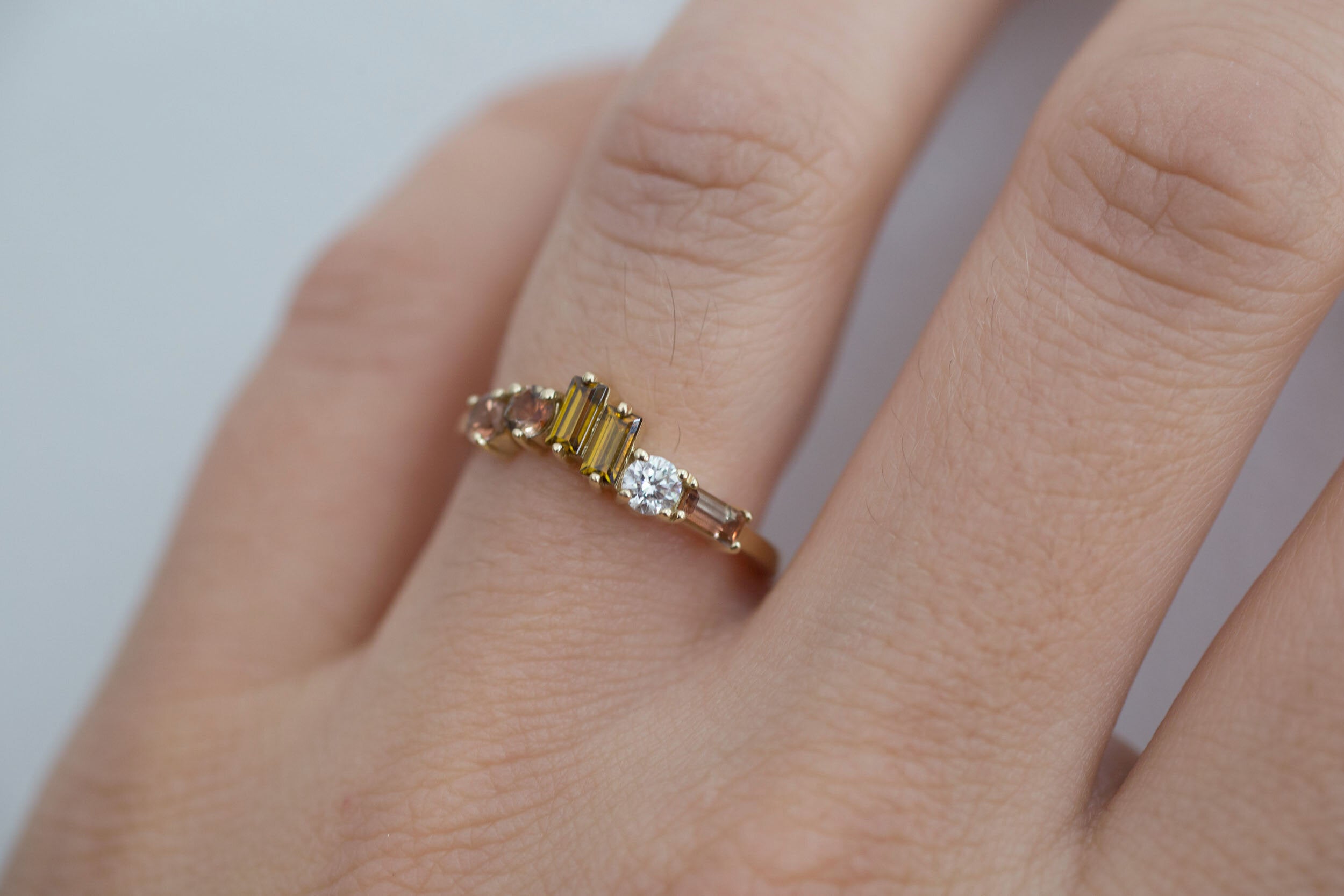 Andalusite + Andradite Garnet + Diamond Wave Band | 14k Recycled Gold | One of a Kind