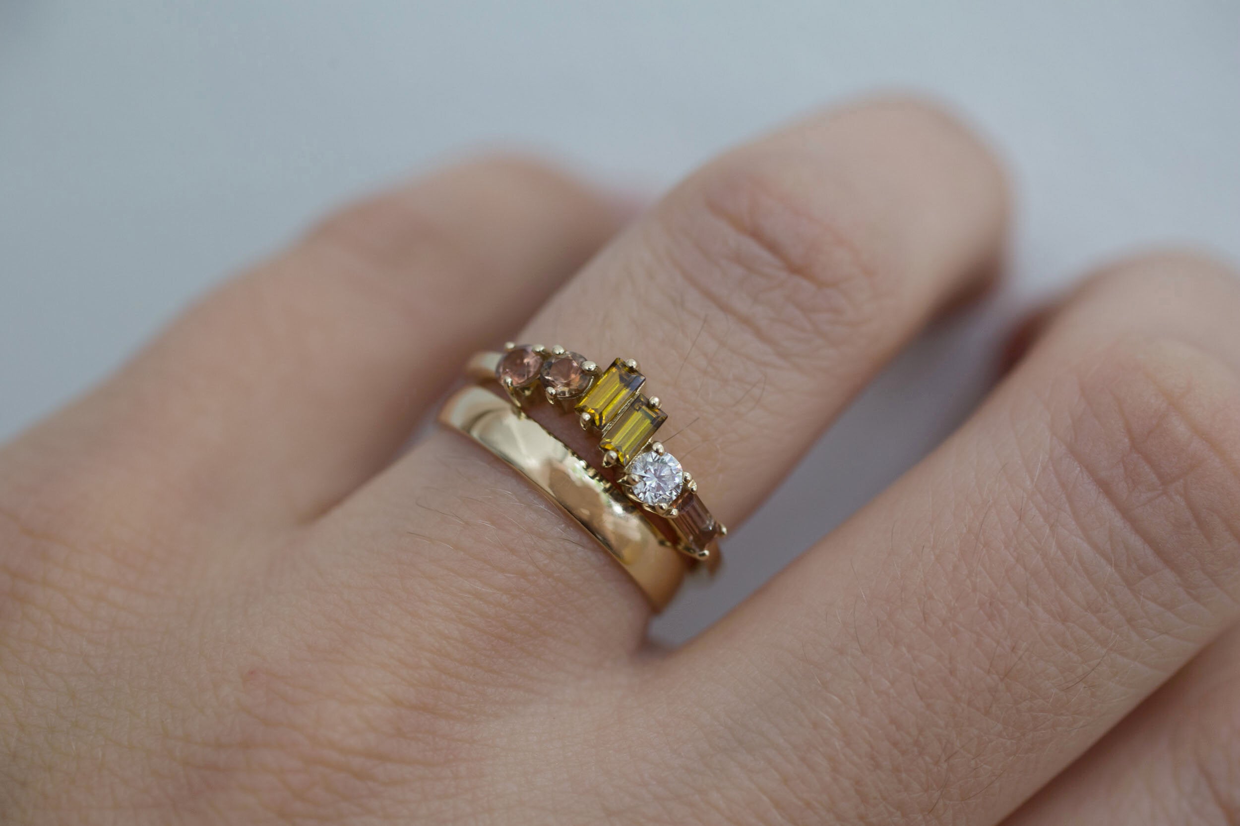 Andalusite + Andradite Garnet + Diamond Wave Band | 14k Recycled Gold | One of a Kind