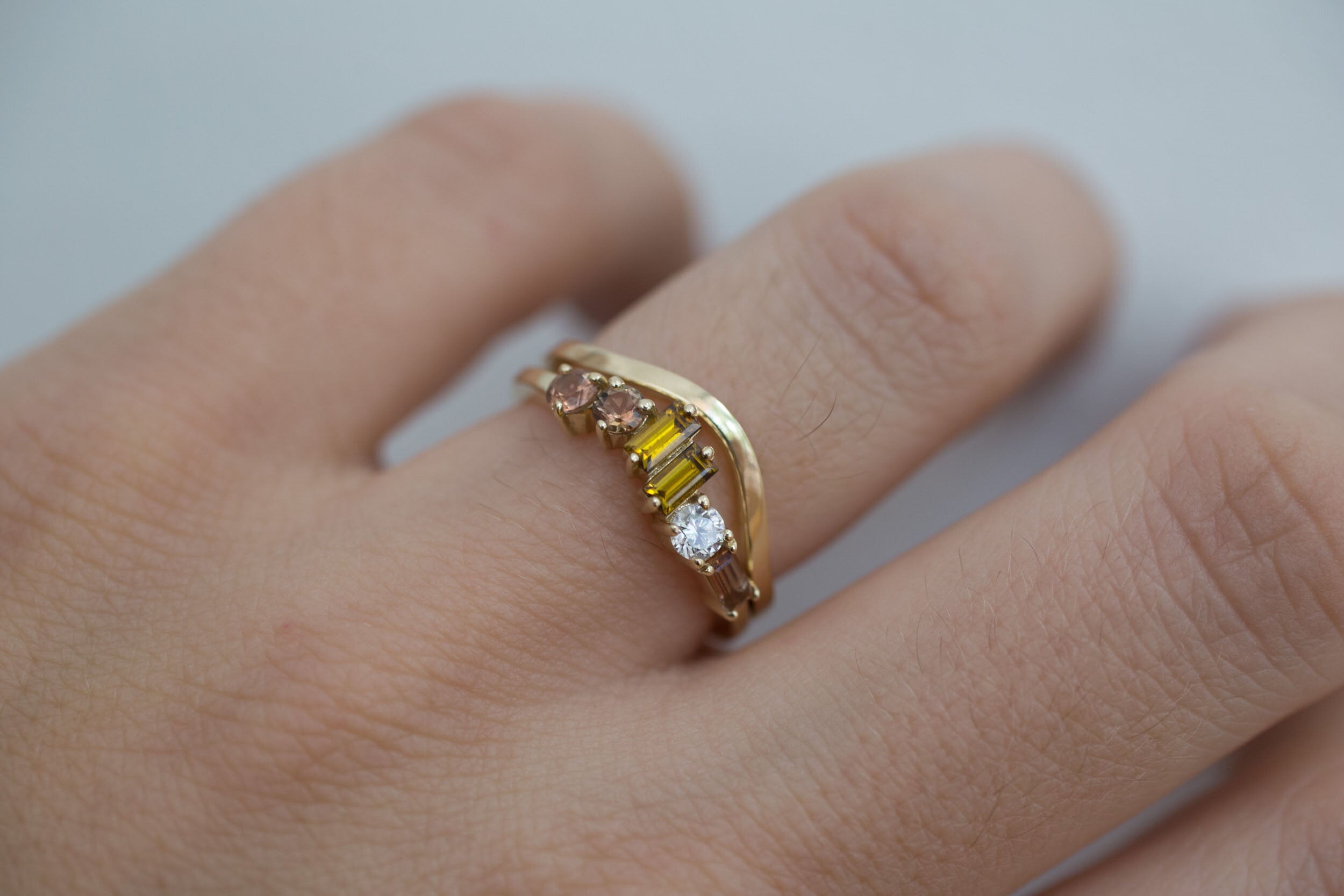 Andalusite + Andradite Garnet + Diamond Wave Band | 14k Recycled Gold | One of a Kind