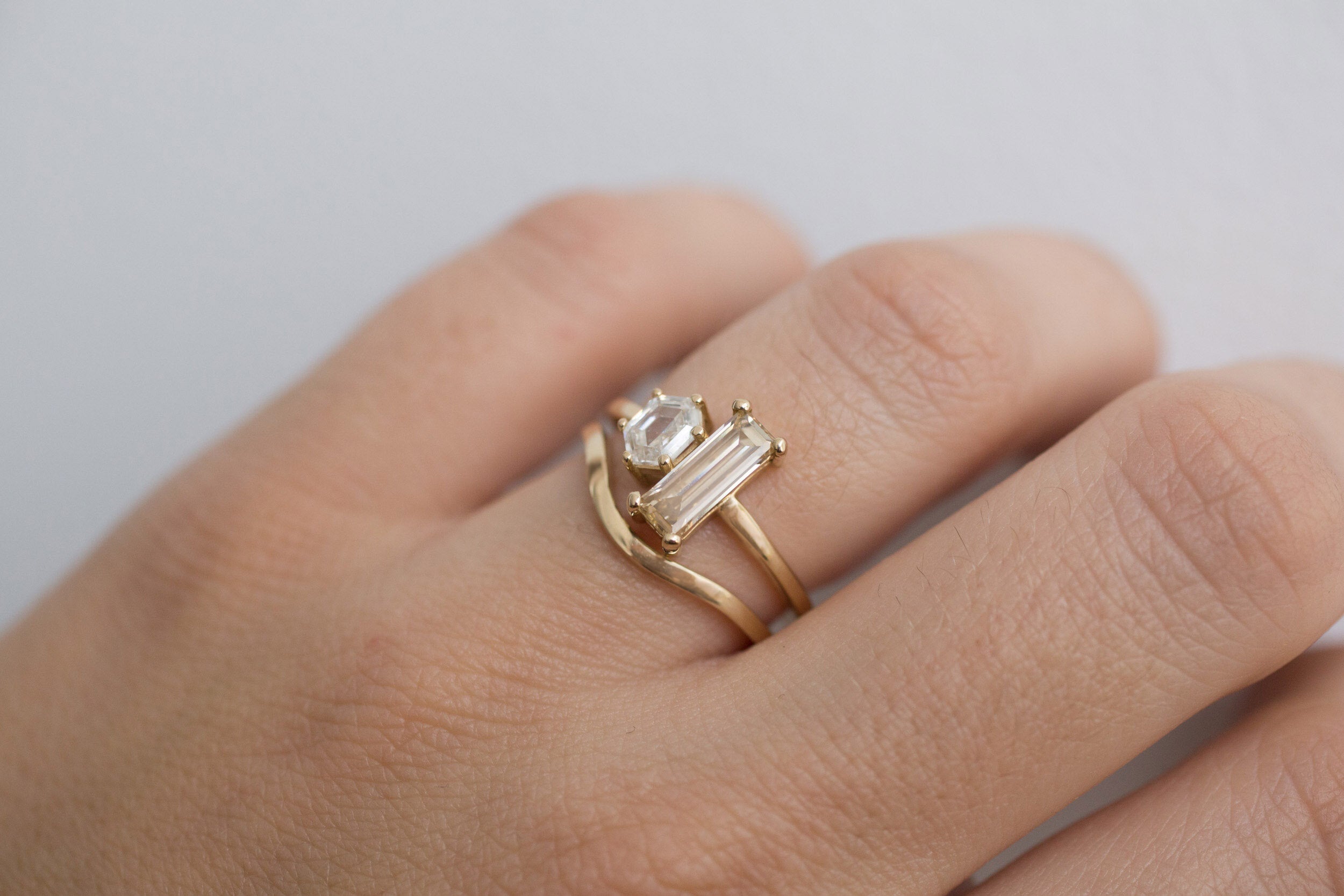 Liana Ring | Antique Champagne Baguette Diamond + Hexagon Engagement Ring | 14k Recycled Gold | One of a Kind