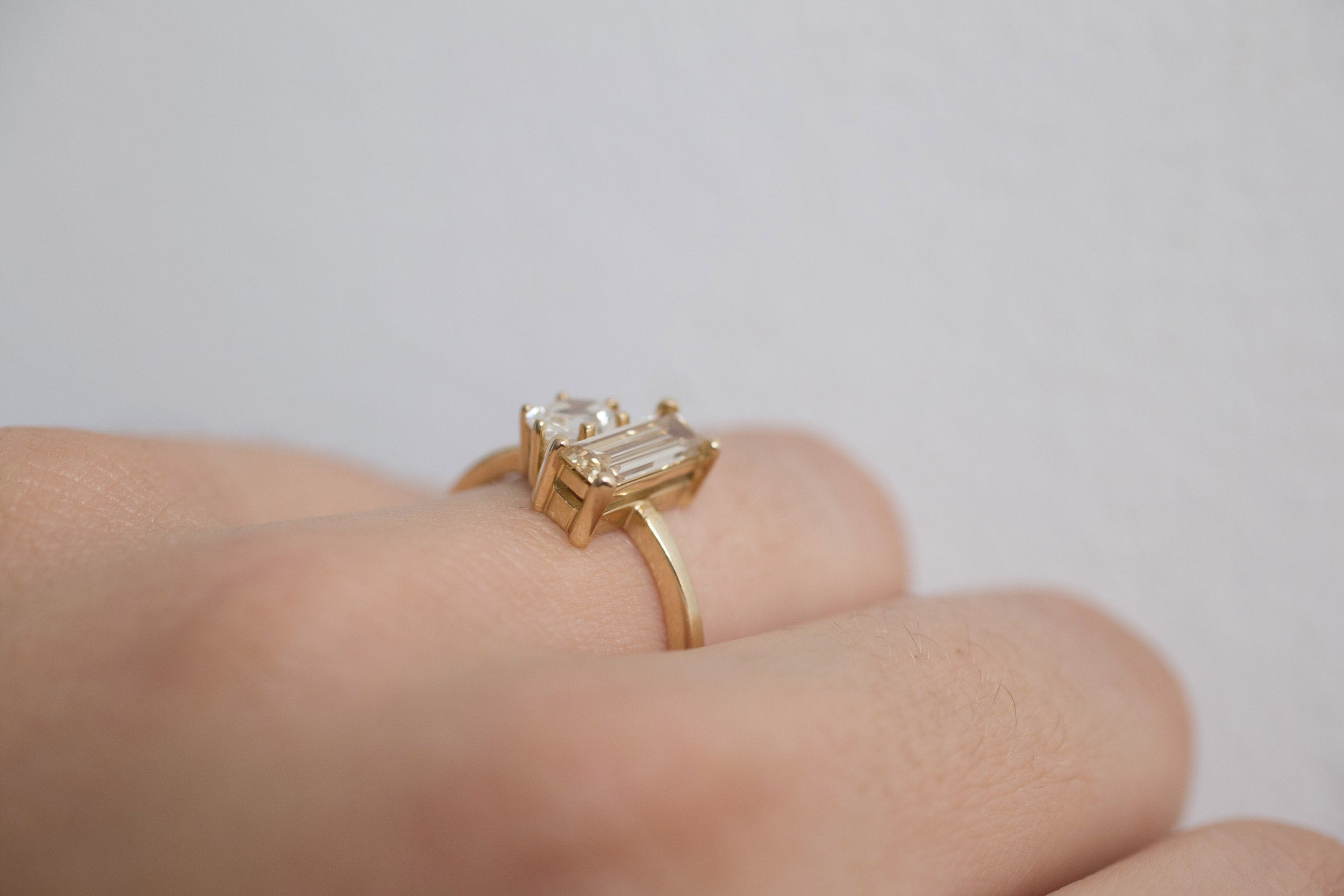 Liana Ring | Antique Champagne Baguette Diamond + Hexagon Engagement Ring | 14k Recycled Gold | One of a Kind
