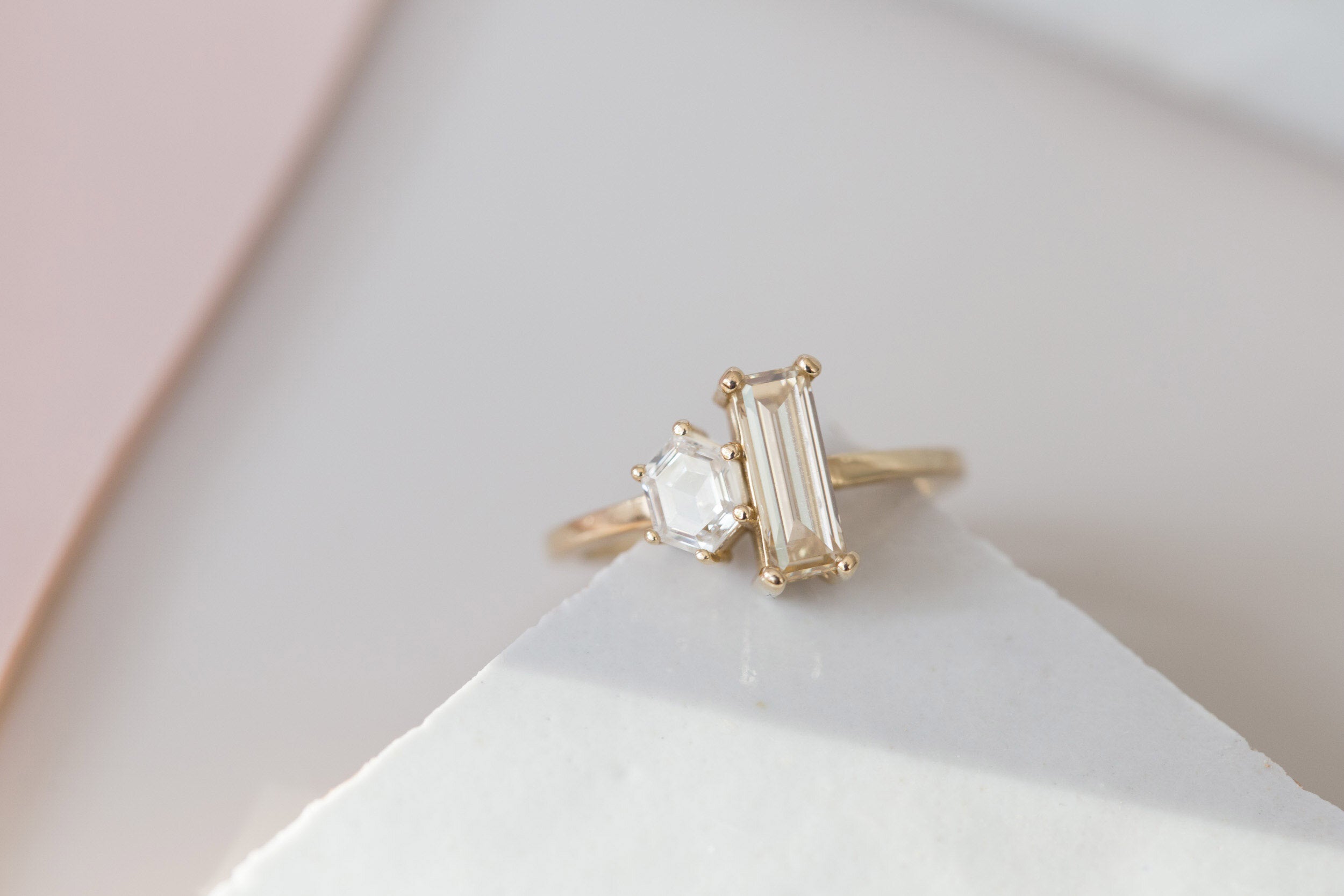 Liana Ring | Antique Champagne Baguette Diamond + Hexagon Engagement Ring | 14k Recycled Gold | One of a Kind