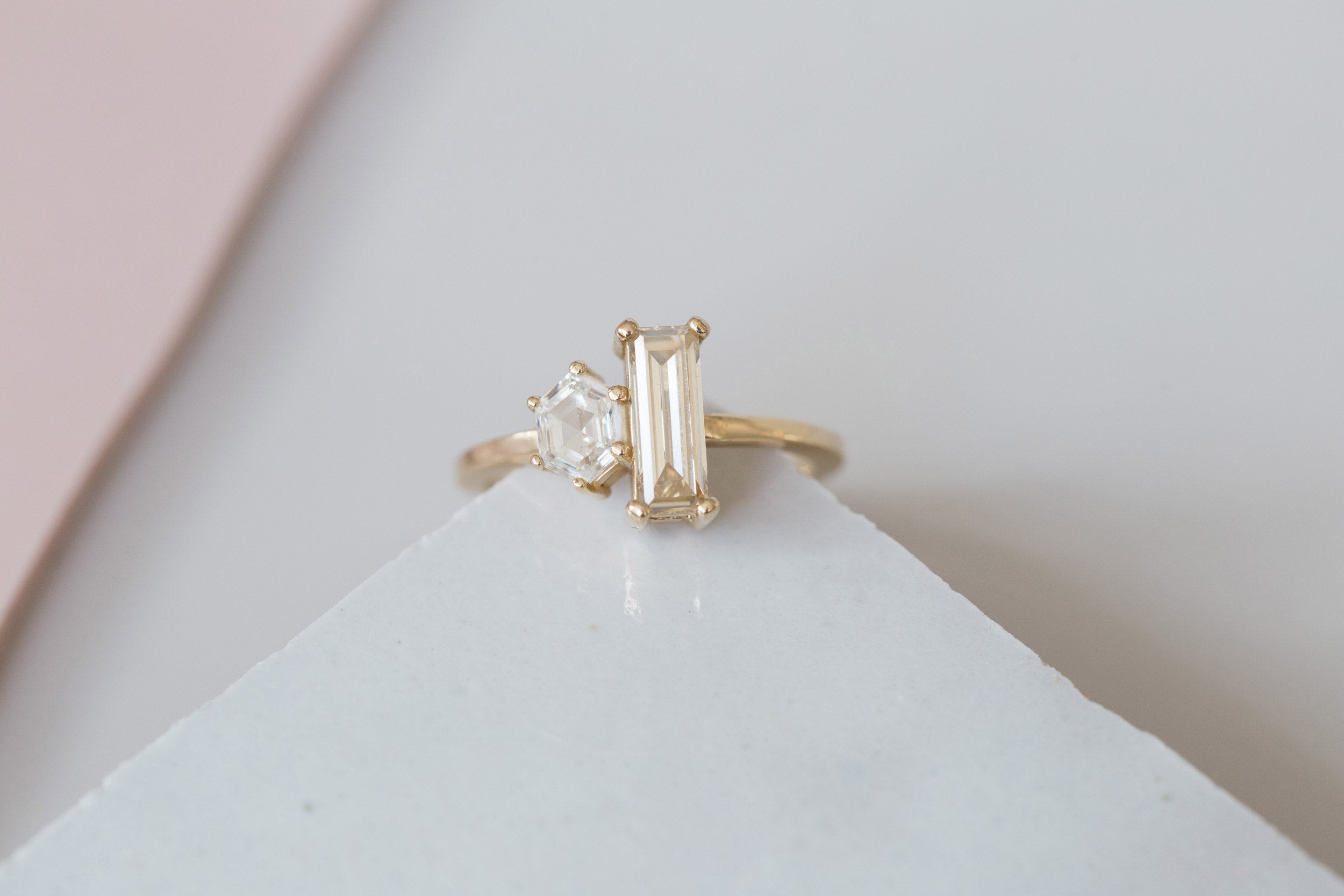 Liana Ring | Antique Champagne Baguette Diamond + Hexagon Engagement Ring | 14k Recycled Gold | One of a Kind