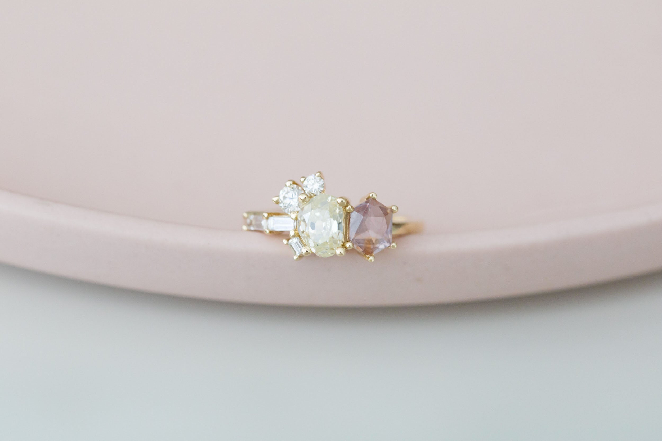 Antique Freeform Diamond + Geocut Montana Sapphire + Diamond Cluster Ring | 14k Recycled Gold | One of a Kind