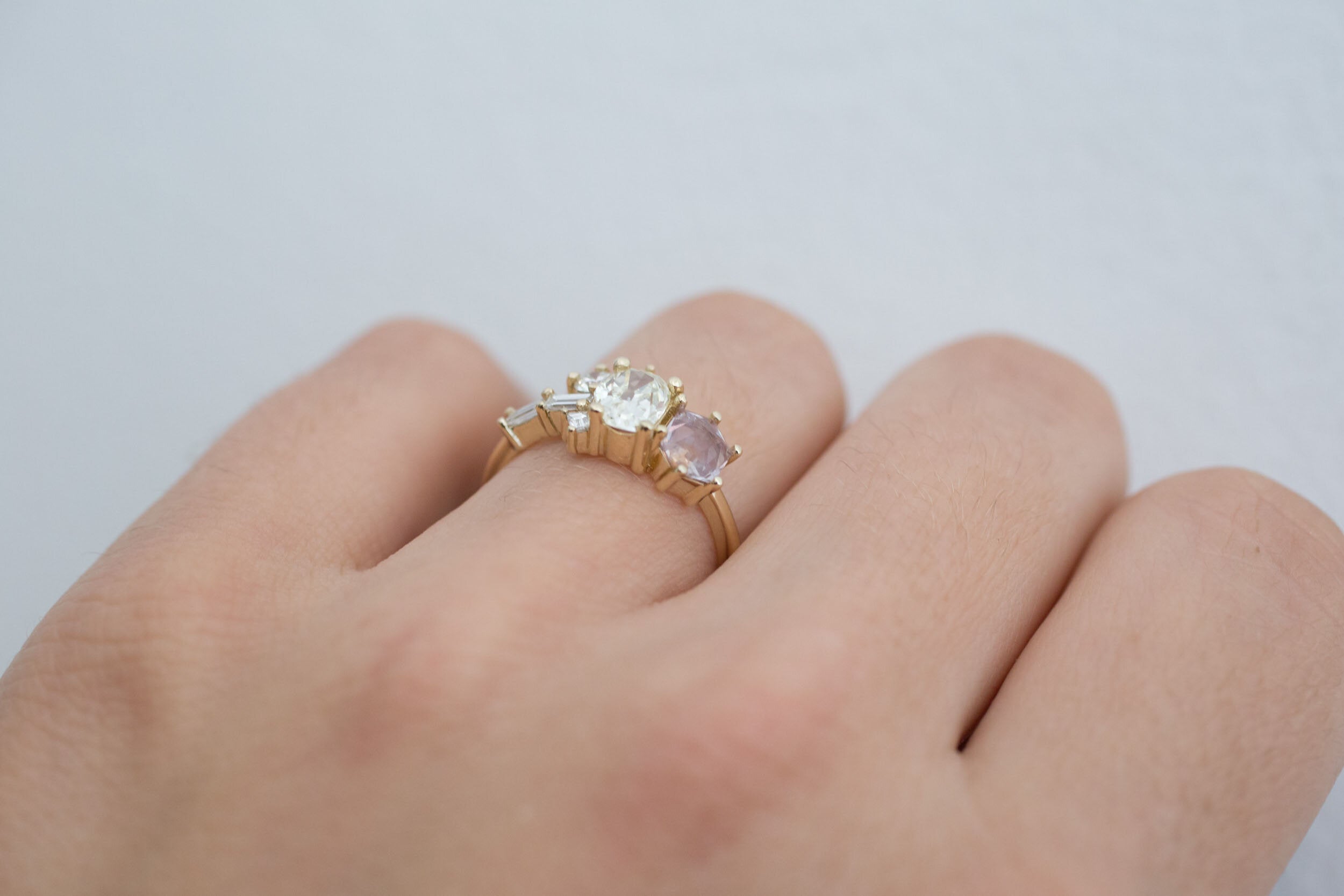 Antique Freeform Diamond + Geocut Montana Sapphire + Diamond Cluster Ring | 14k Recycled Gold | One of a Kind