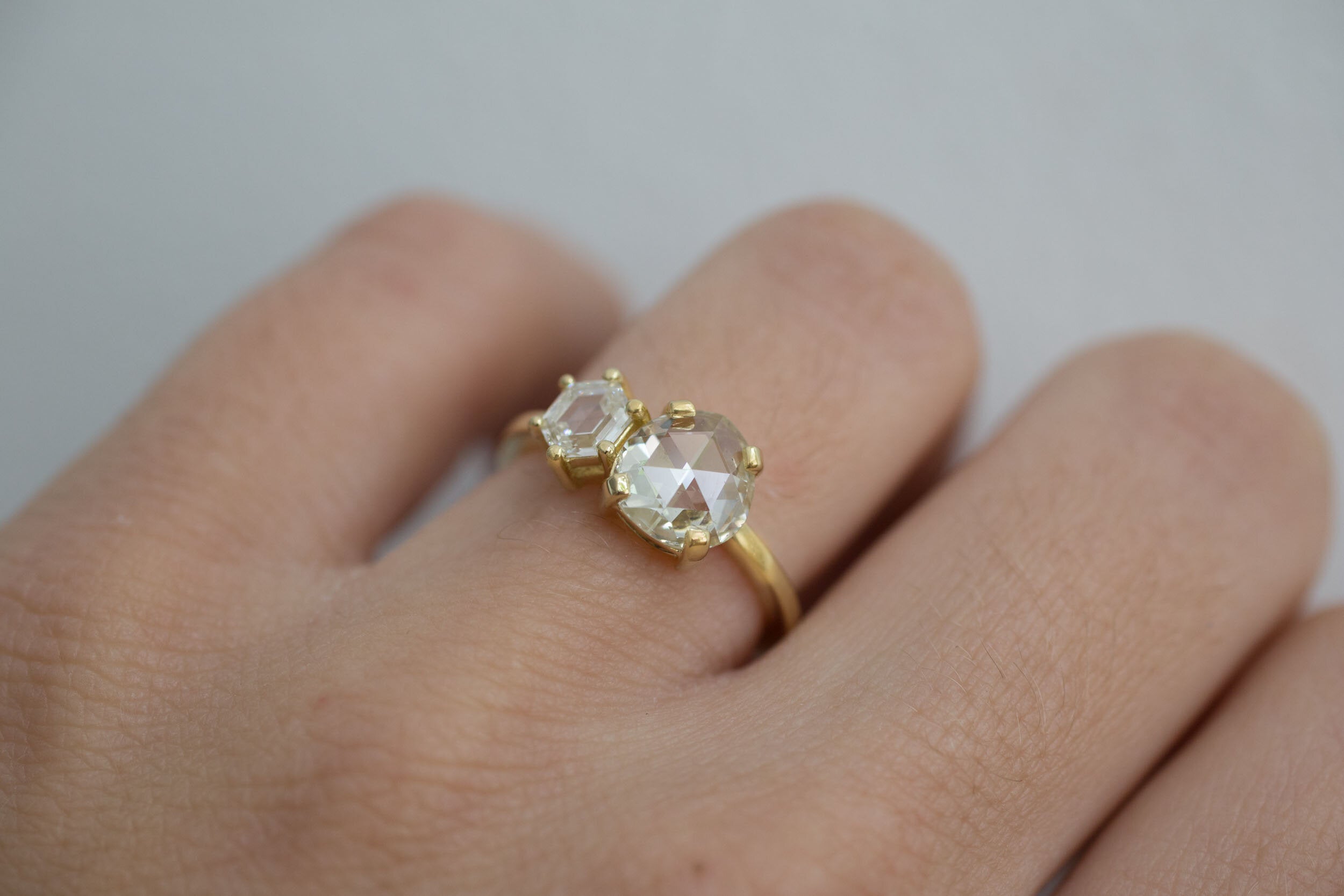 Liana Ring | Antique Rose Cut Diamond + Hexagon Diamond Engagement Ring | 18k Recycled Gold | One of a Kind