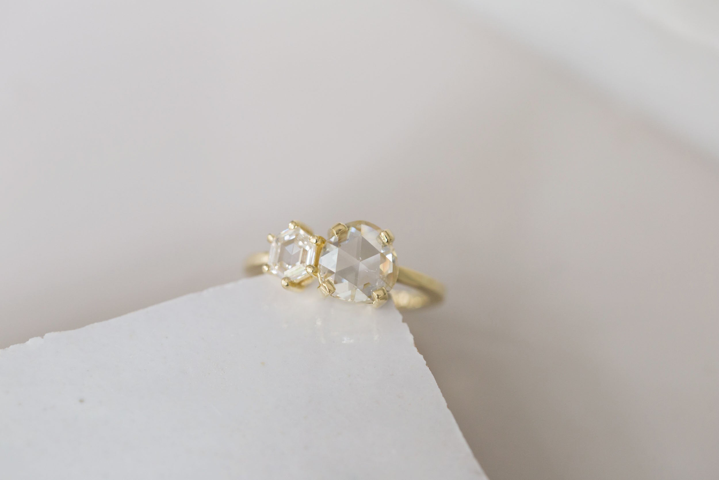 Liana Ring | Antique Rose Cut Diamond + Hexagon Diamond Engagement Ring | 18k Recycled Gold | One of a Kind
