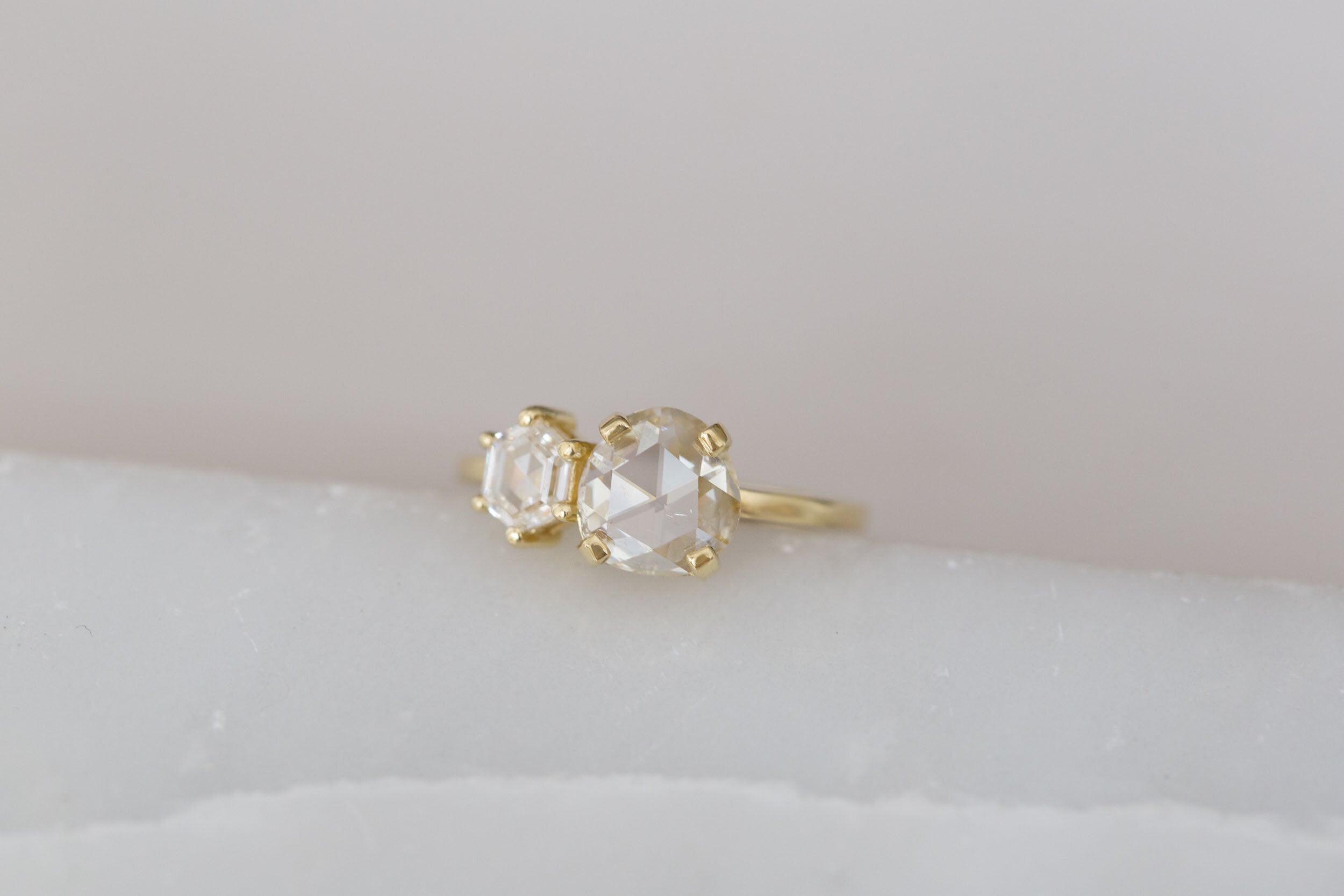 Liana Ring | Antique Rose Cut Diamond + Hexagon Diamond Engagement Ring | 18k Recycled Gold | One of a Kind