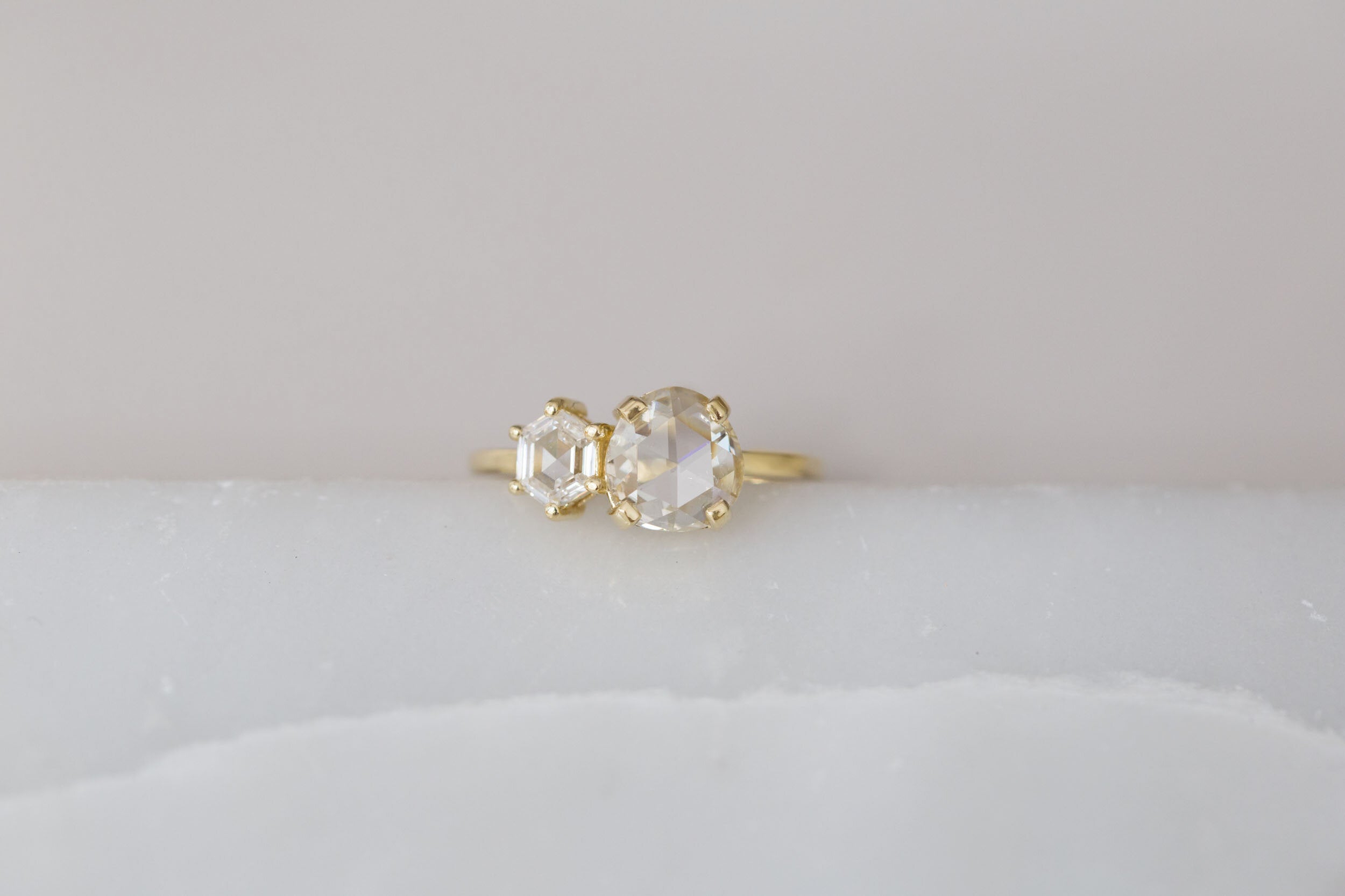 Liana Ring | Antique Rose Cut Diamond + Hexagon Diamond Engagement Ring | 18k Recycled Gold | One of a Kind