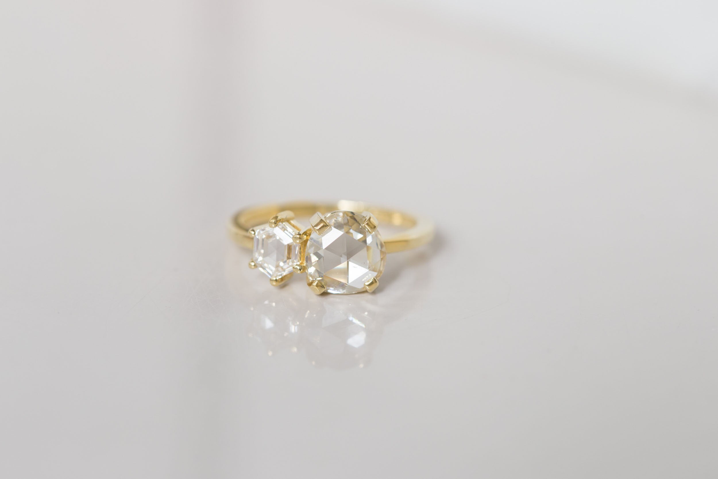 Liana Ring | Antique Rose Cut Diamond + Hexagon Diamond Engagement Ring | 18k Recycled Gold | One of a Kind