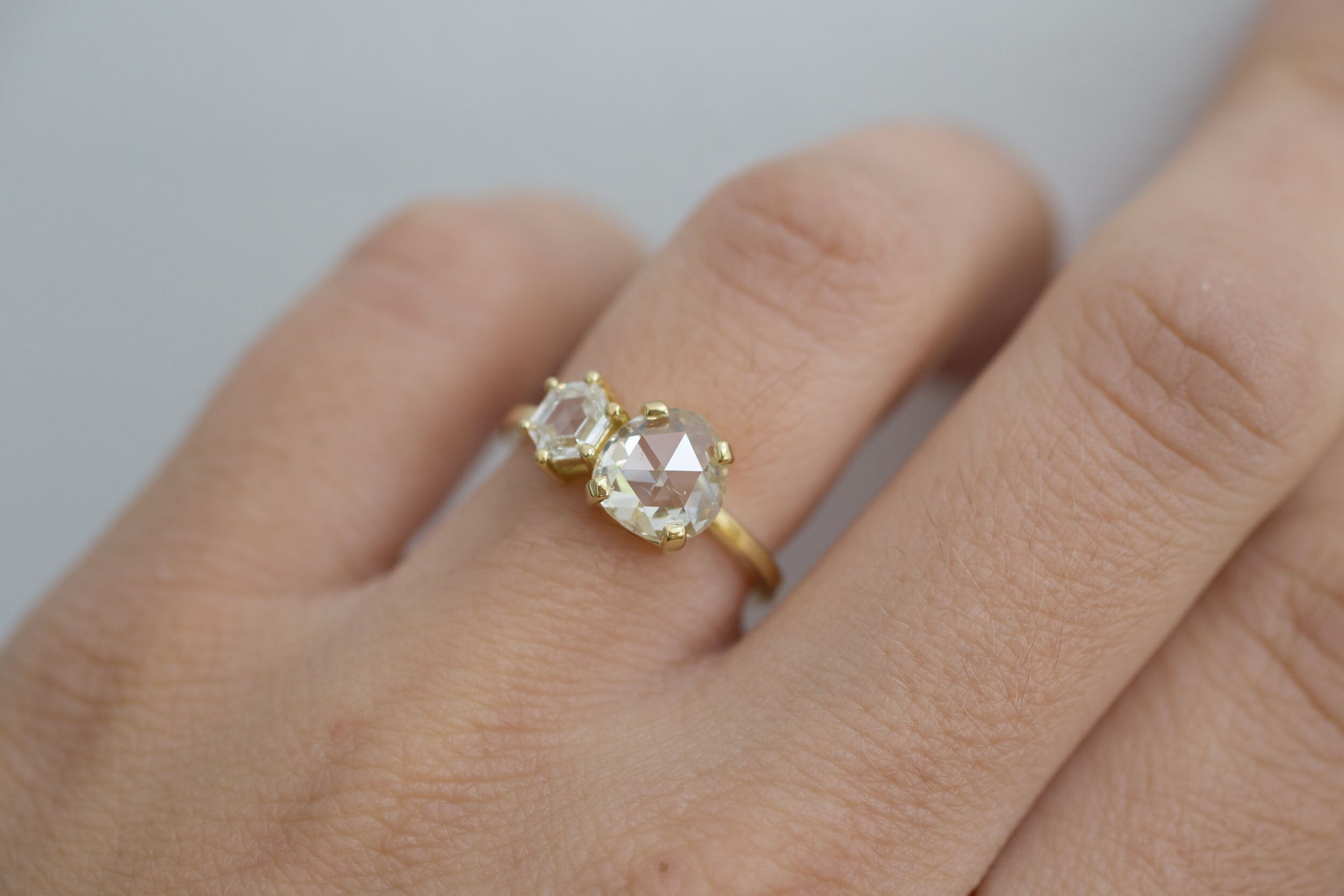 Liana Ring | Antique Rose Cut Diamond + Hexagon Diamond Engagement Ring | 18k Recycled Gold | One of a Kind