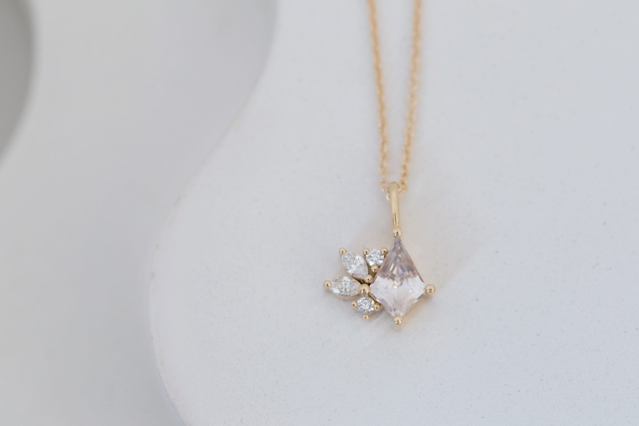 Apricot Kite Sapphire + Diamond Cluster Necklace  | 14k Recycled Gold | One of a Kind