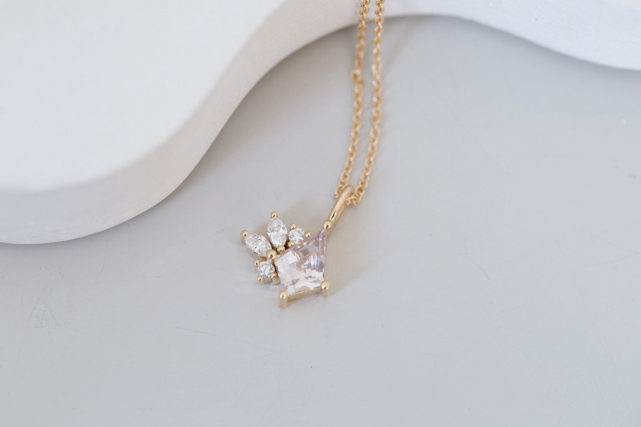 Apricot Kite Sapphire + Diamond Cluster Necklace  | 14k Recycled Gold | One of a Kind