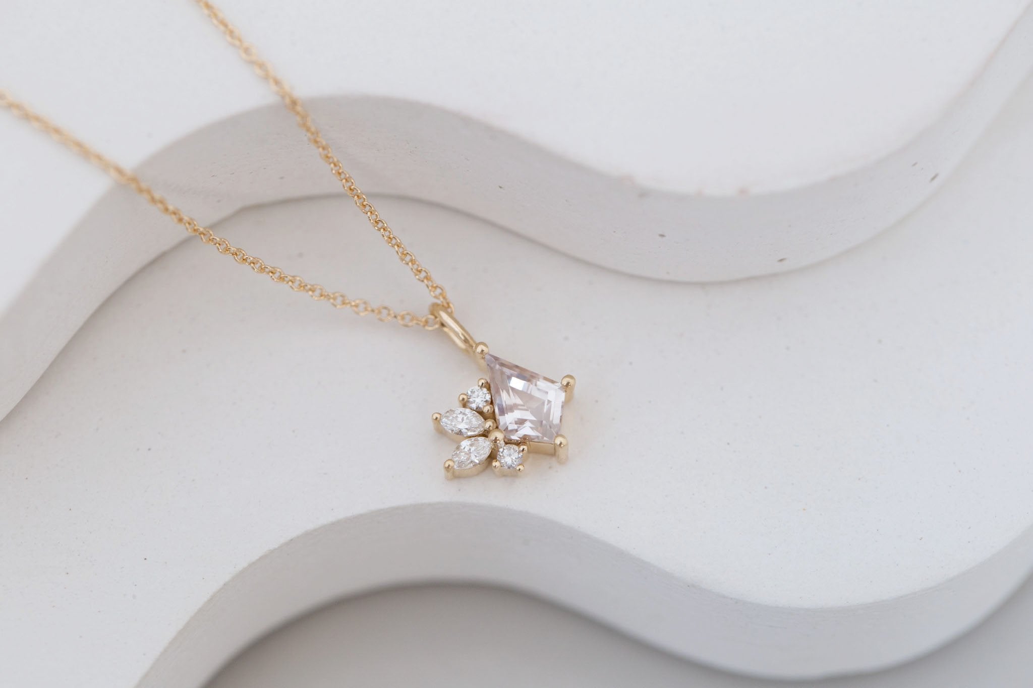 Apricot Kite Sapphire + Diamond Cluster Necklace | 14k Recycled Gold | One of a Kind