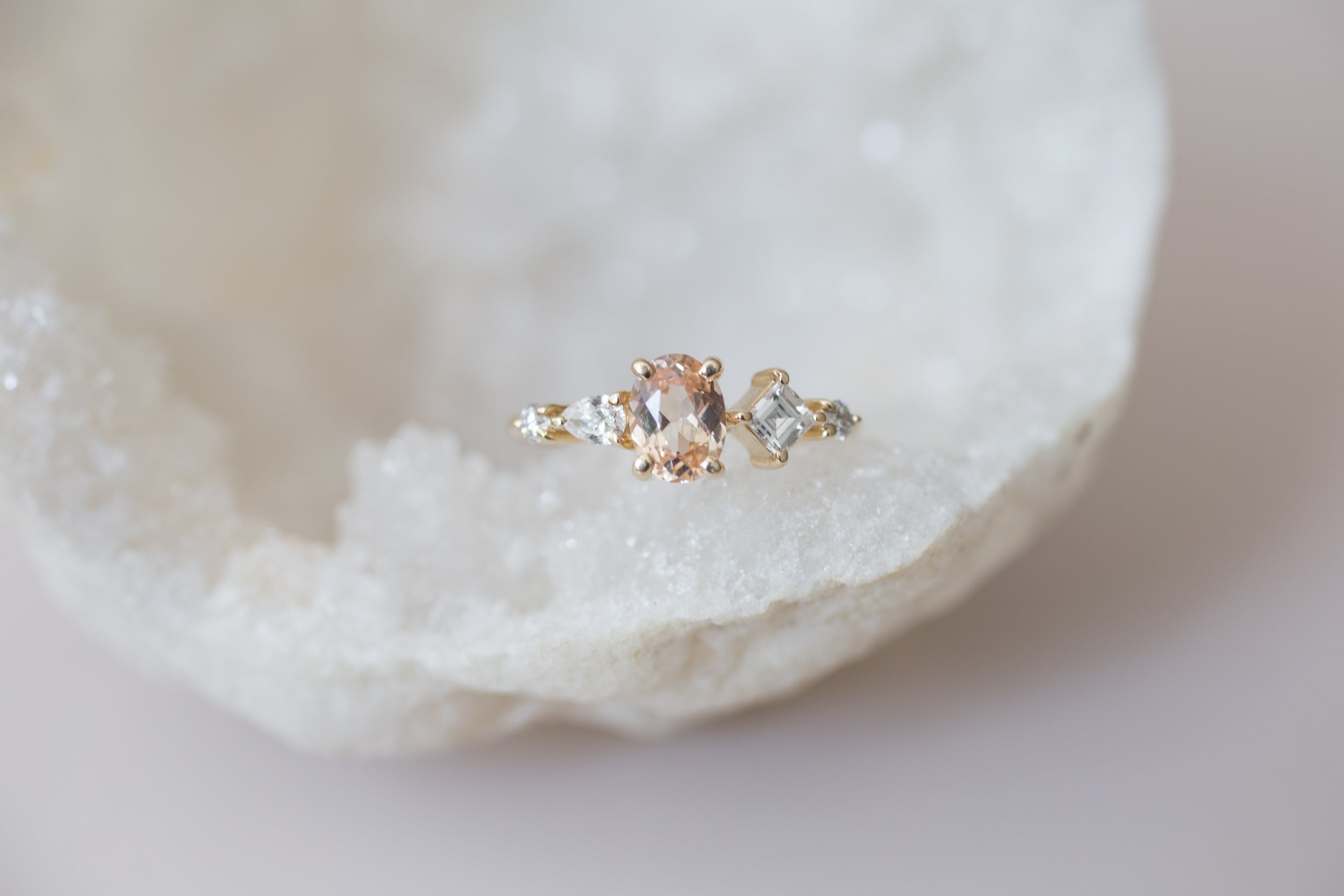 Apricot Ceylon Oval Sapphire + Diamond Cluster Engagement Ring | 14k Recycled Gold | One of a Kind