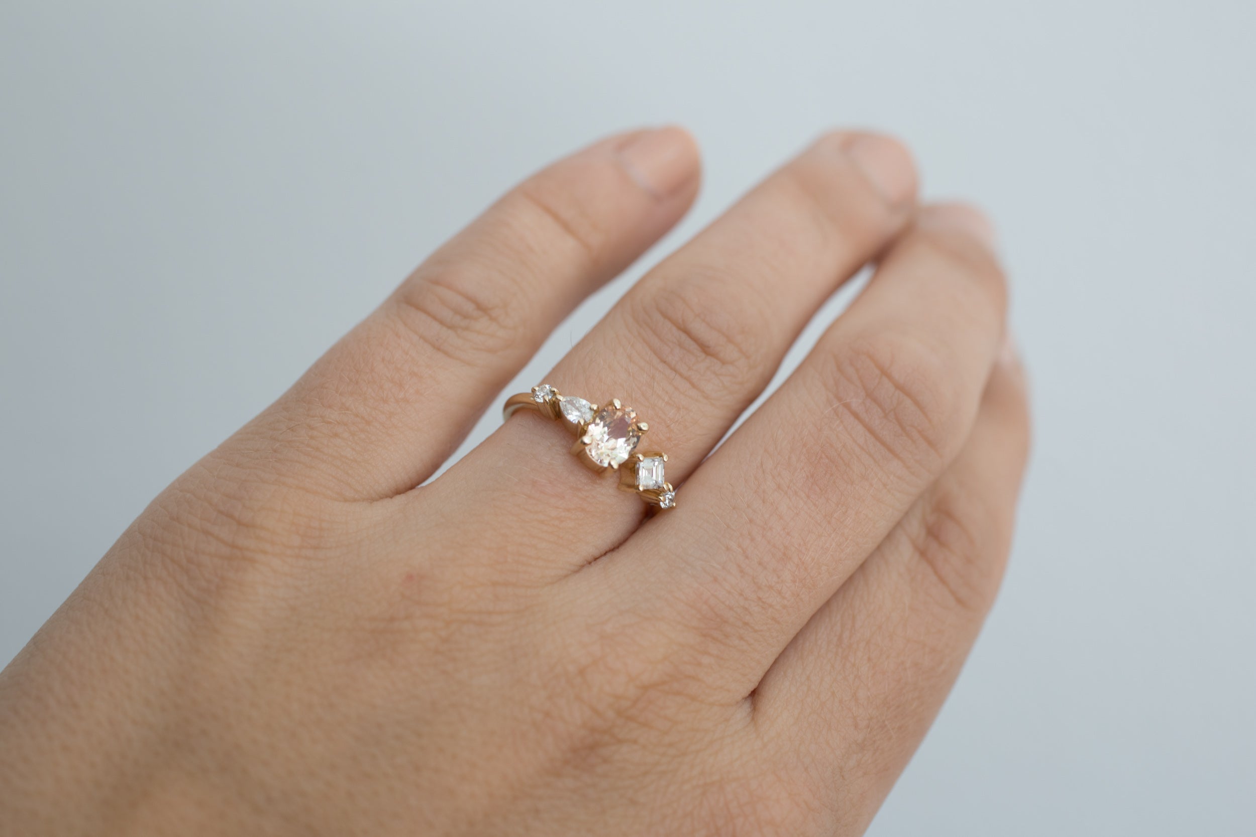 Apricot Ceylon Oval Sapphire + Diamond Cluster Engagement Ring | 14k Recycled Gold | One of a Kind