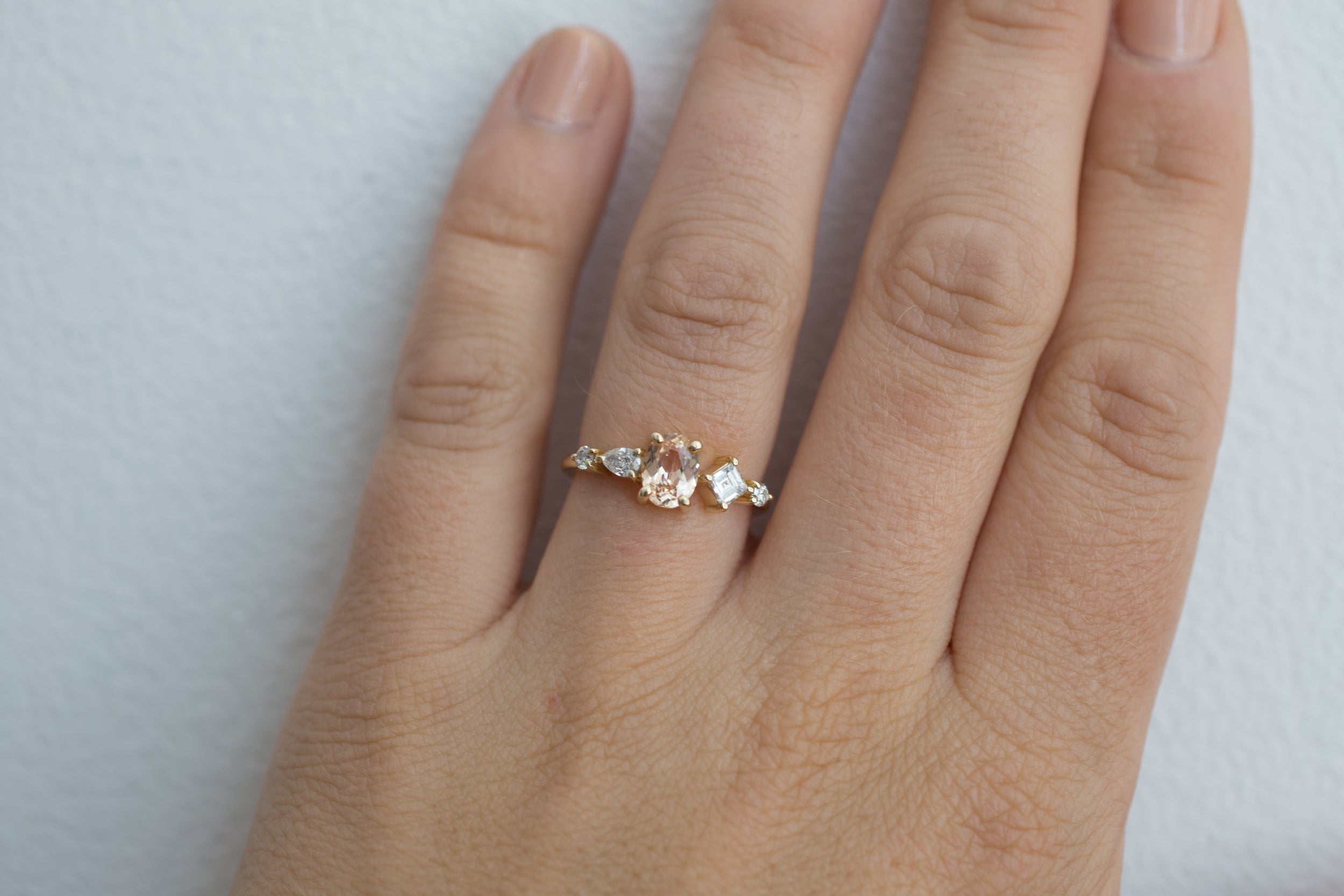 Apricot Ceylon Oval Sapphire + Diamond Cluster Engagement Ring | 14k Recycled Gold | One of a Kind