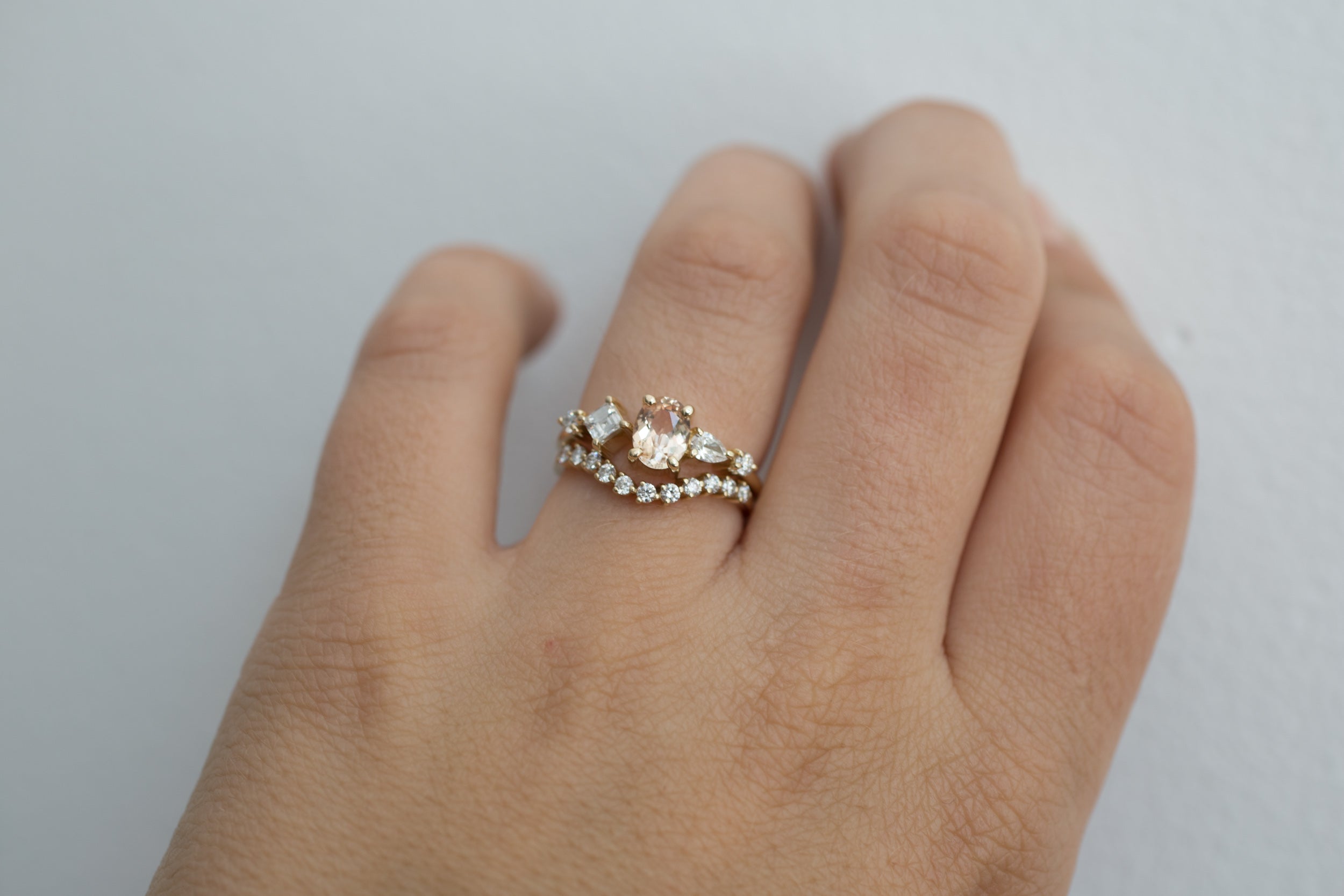 Apricot Ceylon Oval Sapphire + Diamond Cluster Engagement Ring | 14k Recycled Gold | One of a Kind