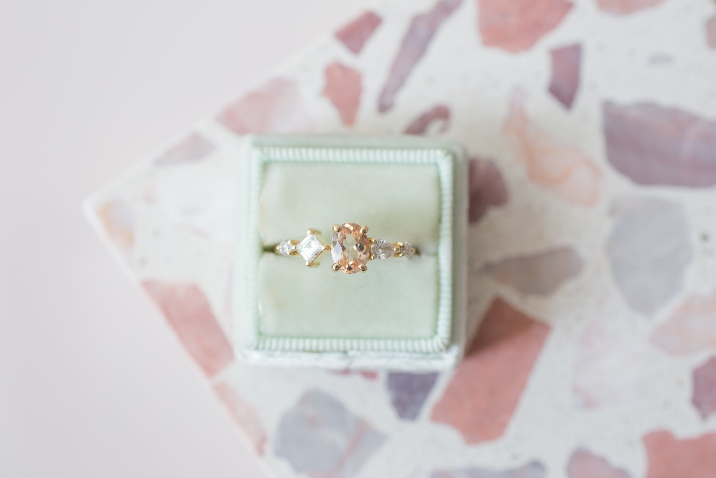 Apricot Ceylon Oval Sapphire + Diamond Cluster Engagement Ring | 14k Recycled Gold | One of a Kind