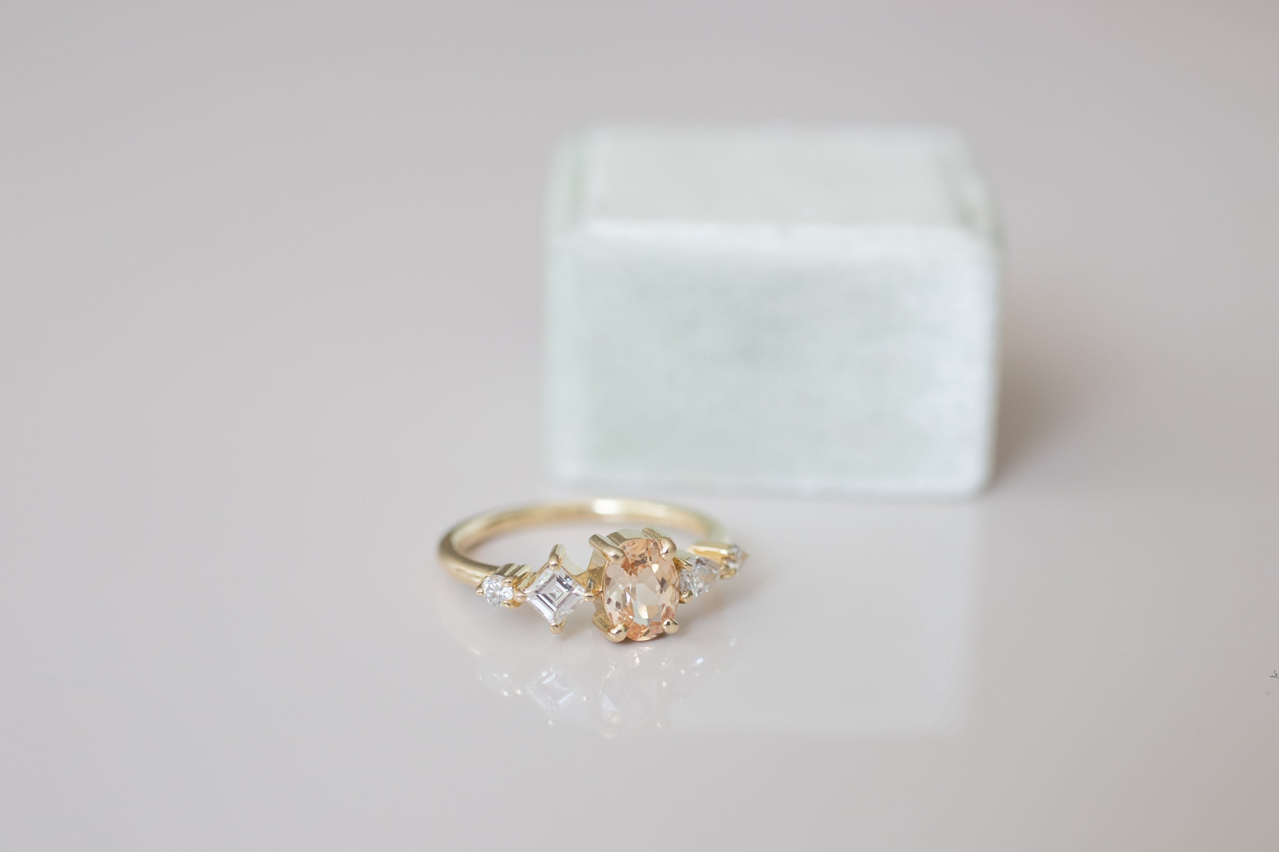 Apricot Ceylon Oval Sapphire + Diamond Cluster Engagement Ring | 14k Recycled Gold | One of a Kind