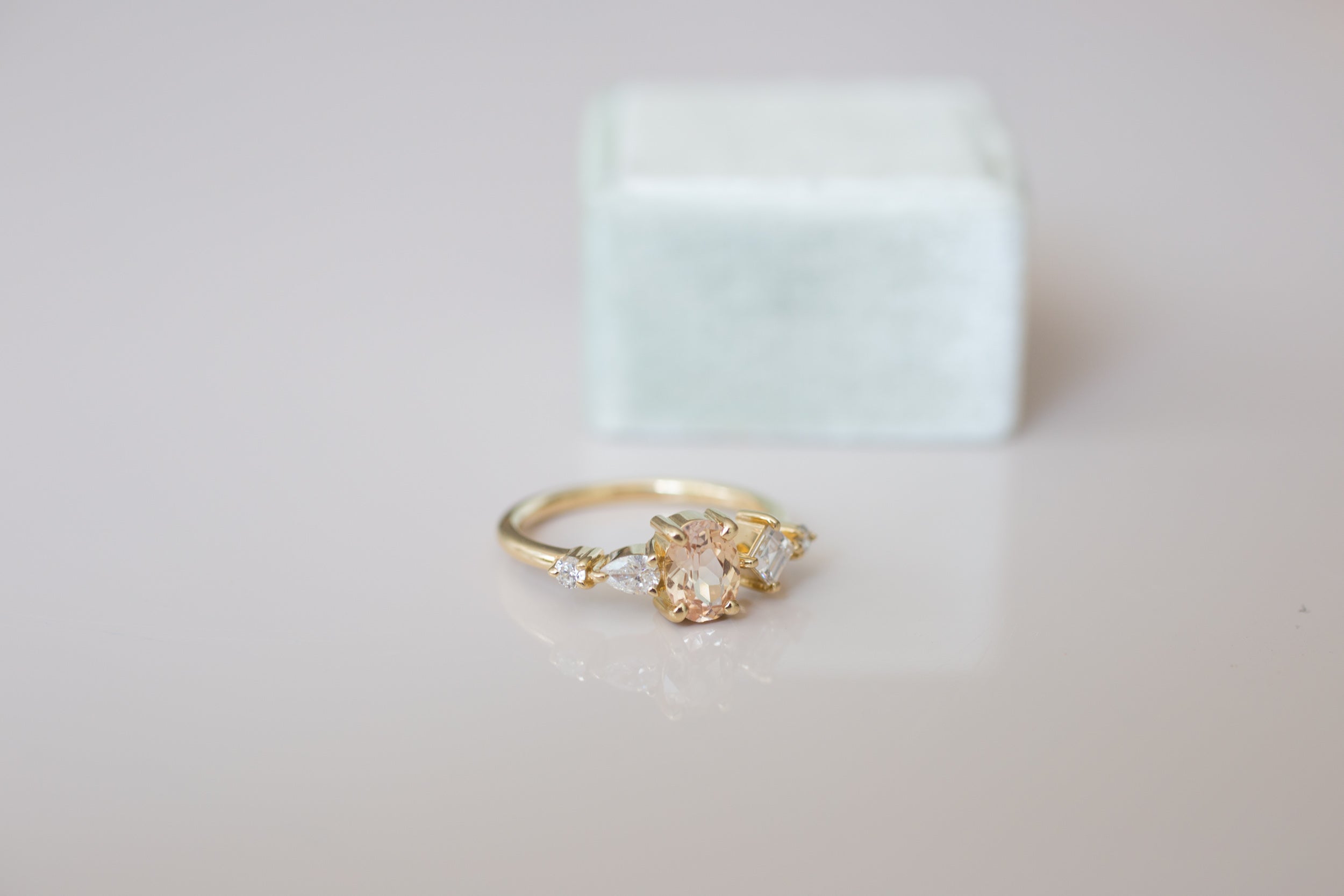 Apricot Ceylon Oval Sapphire + Diamond Cluster Engagement Ring | 14k Recycled Gold | One of a Kind